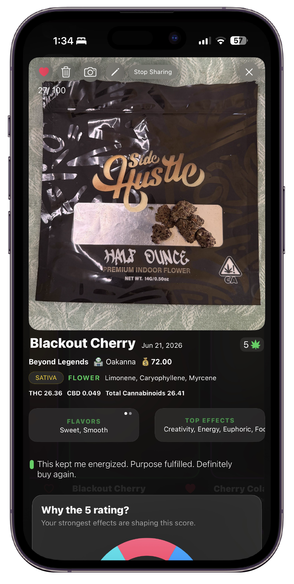 Cannabis Product view. list the type, dispensary, THC,CBD, terpenes, cost, and your review.