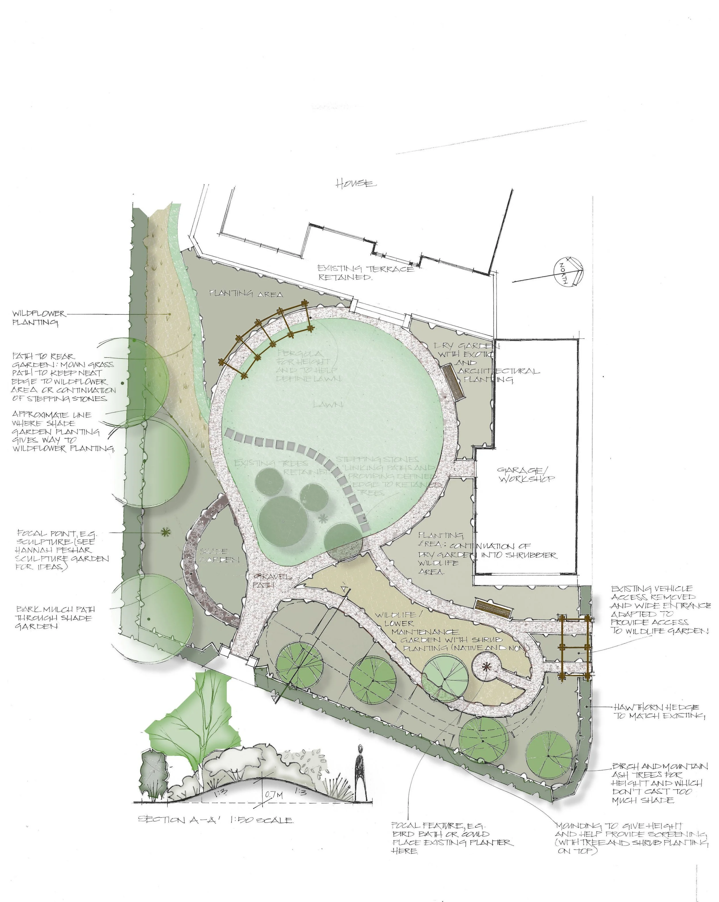 Sketch option 1 for front garden