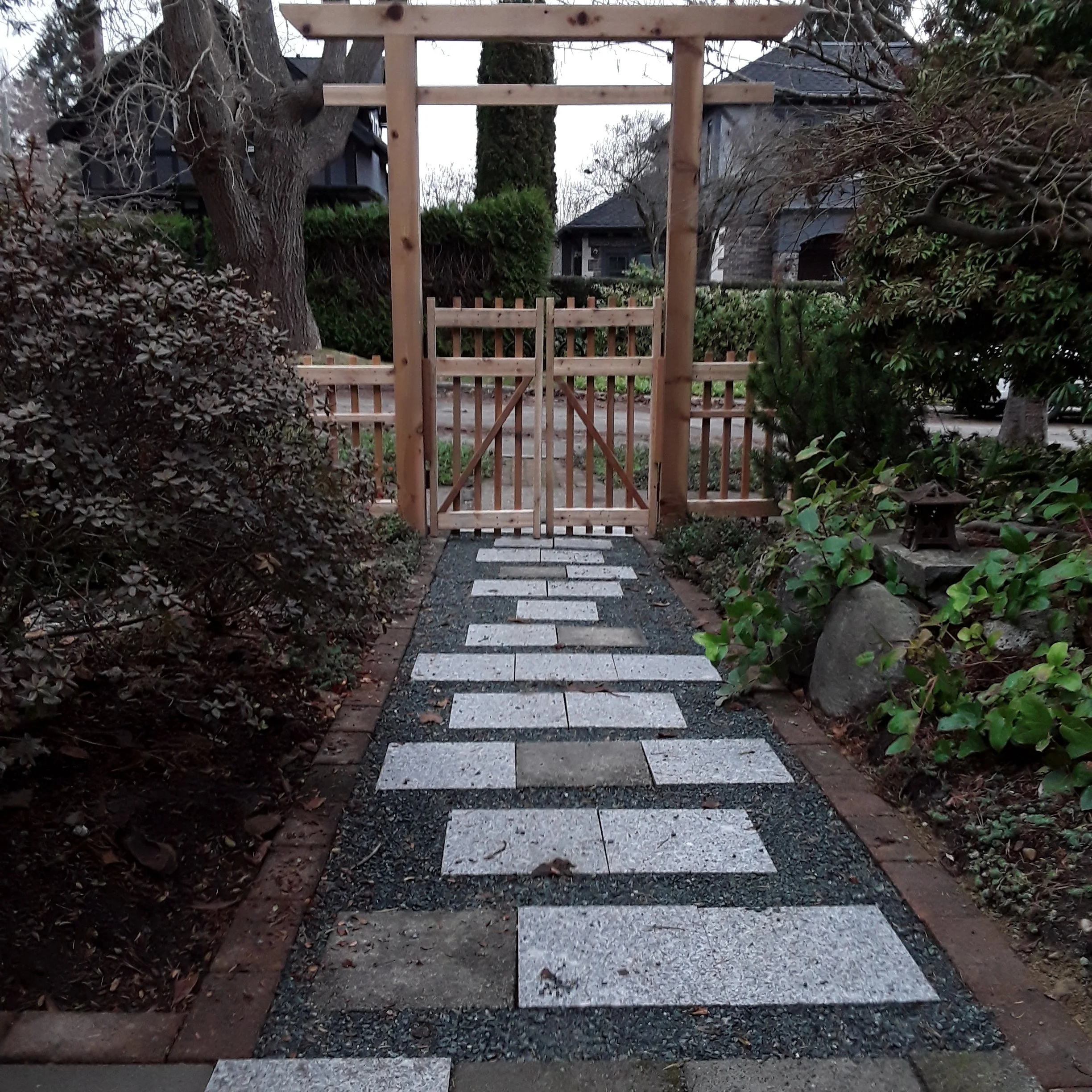 New paving, fence and gate, view from inside property