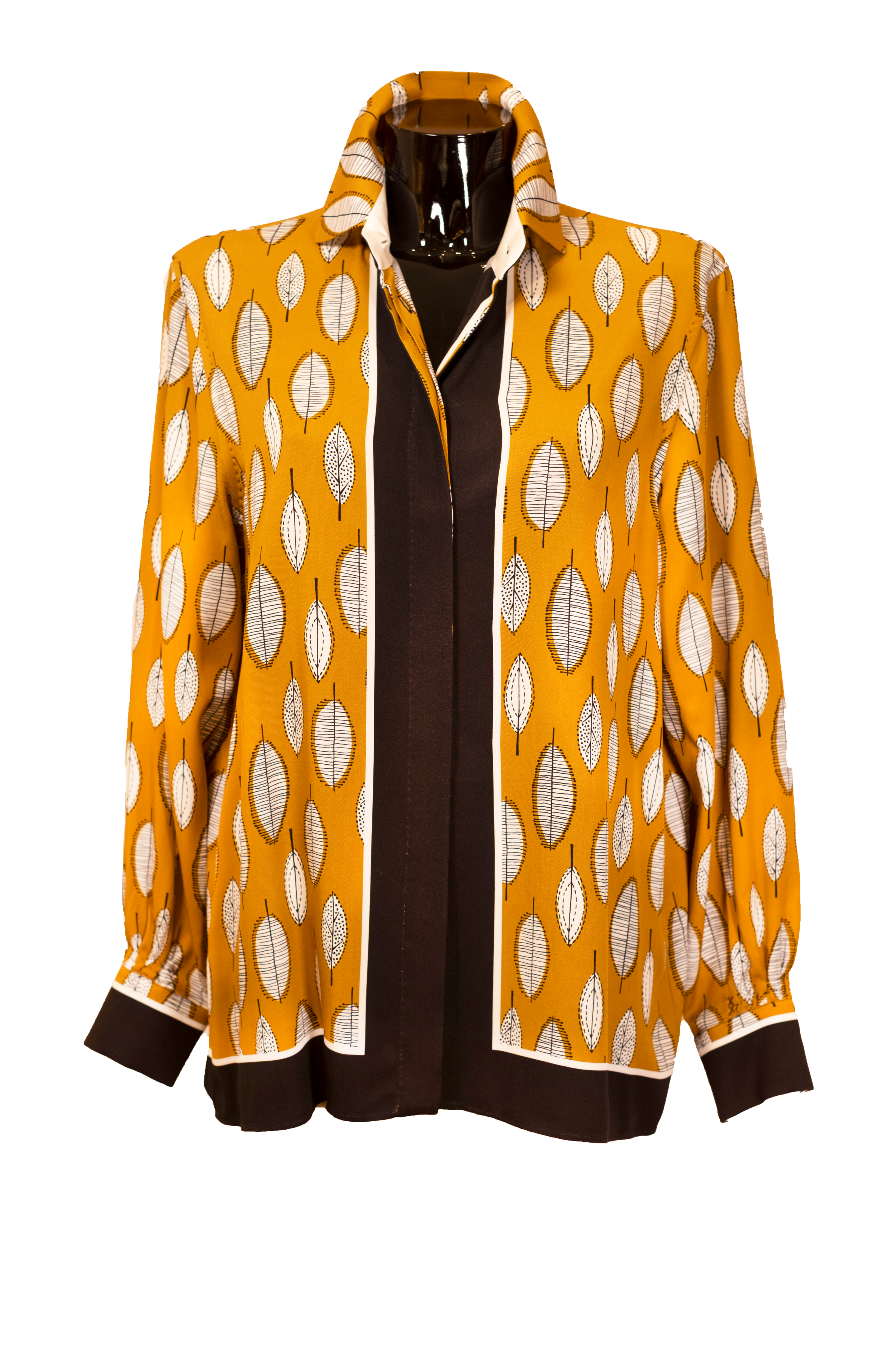 Leaf Pattern Yellow Silk Blouse