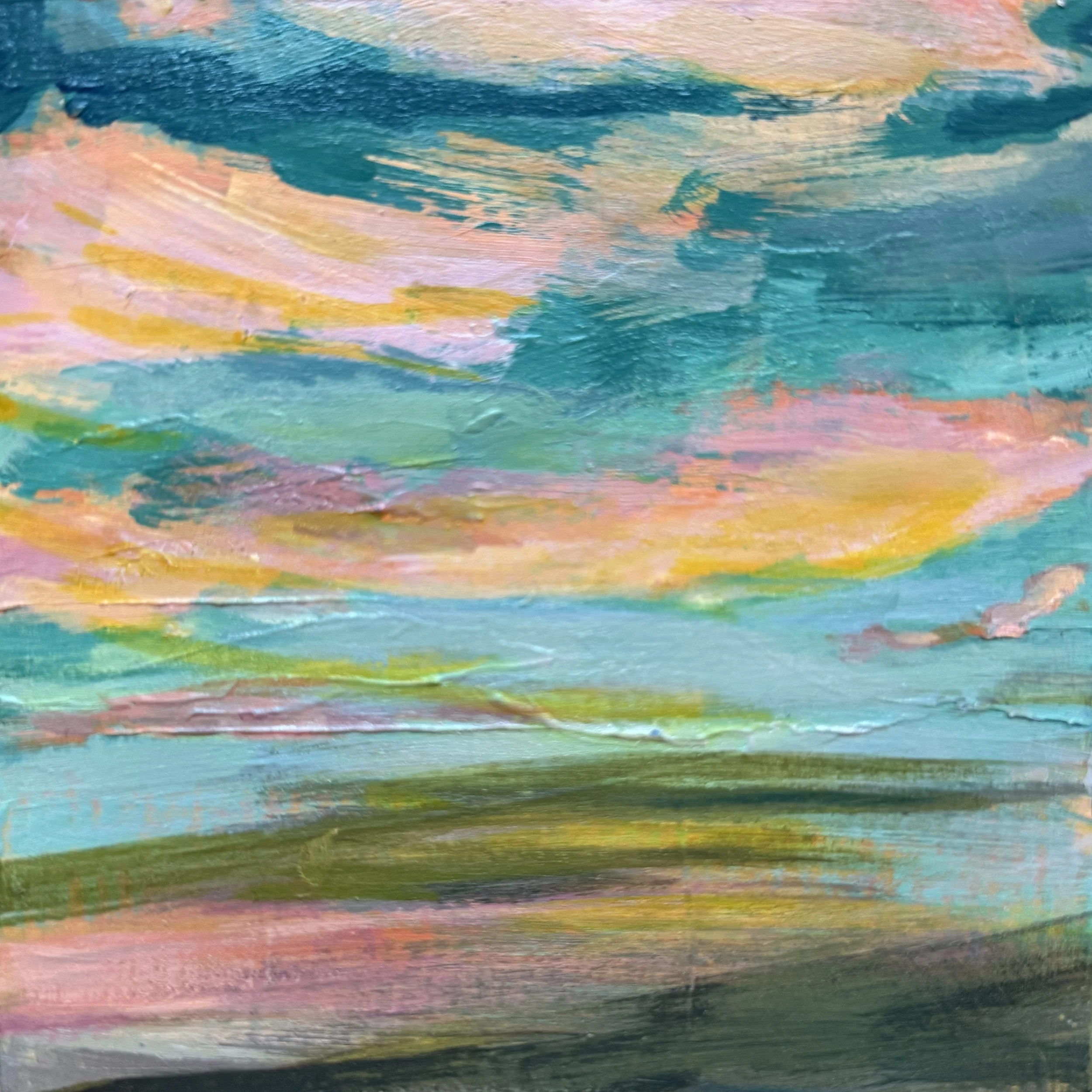 Cotton Candy Sky - Sunset Mini Landscape - 5" x 5" on panel