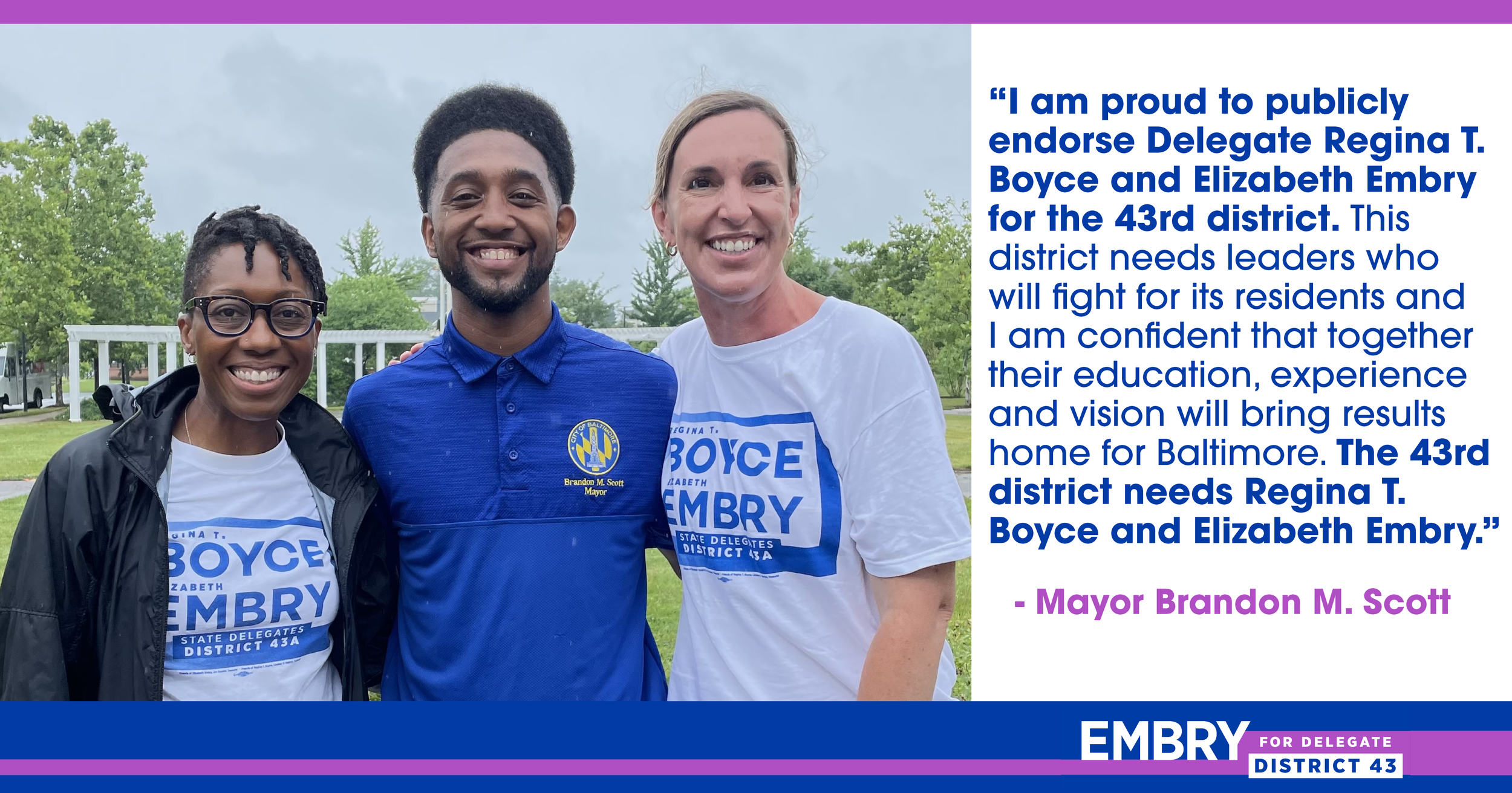 Mayor Scott endorses Elizabeth Embry and Del. Regina Boyce