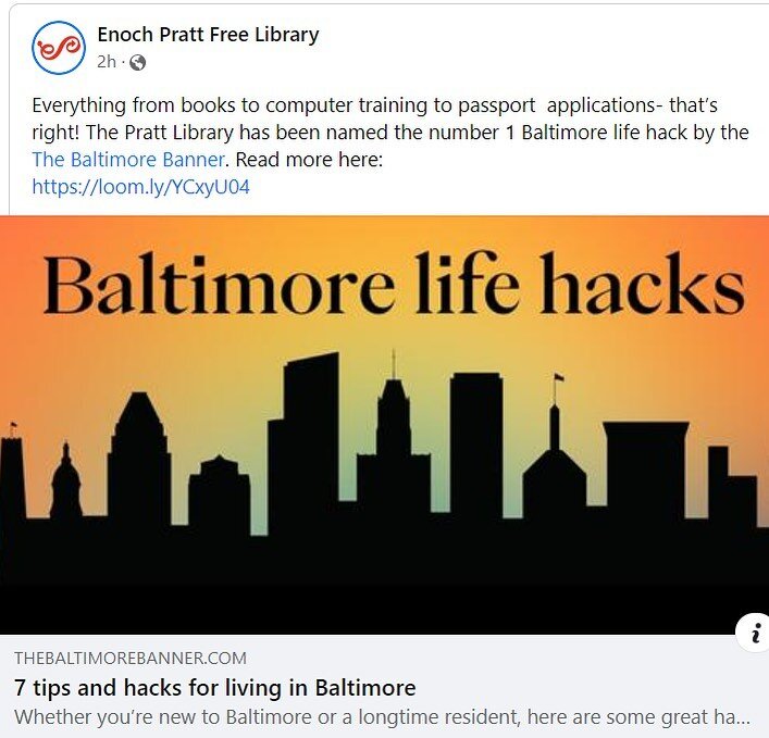 I love this! 
Congratulations to the Pratt Library for being named the #1 Baltimore Life Hack by the Baltimore Banner.
#prattlibrary  #prattappreciation