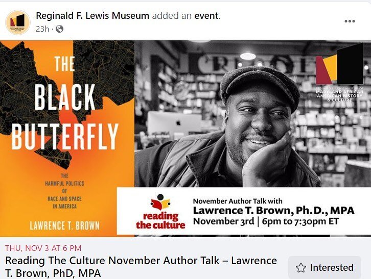 Anytime Dr. Lawrence T. Brown speaks, we should all listen.

Thursday, November 3, 6: 00 pm -- 7:30 pm