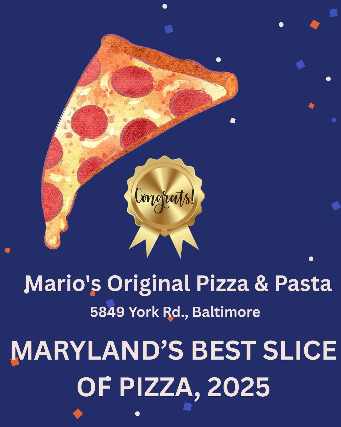 Congratulations to Mario&rsquo;s Original Pizza &amp; Pasta! The restaurant on York Road has been awarded &ldquo;best slice of pizza in Maryland&rdquo; by @foodnetwork!