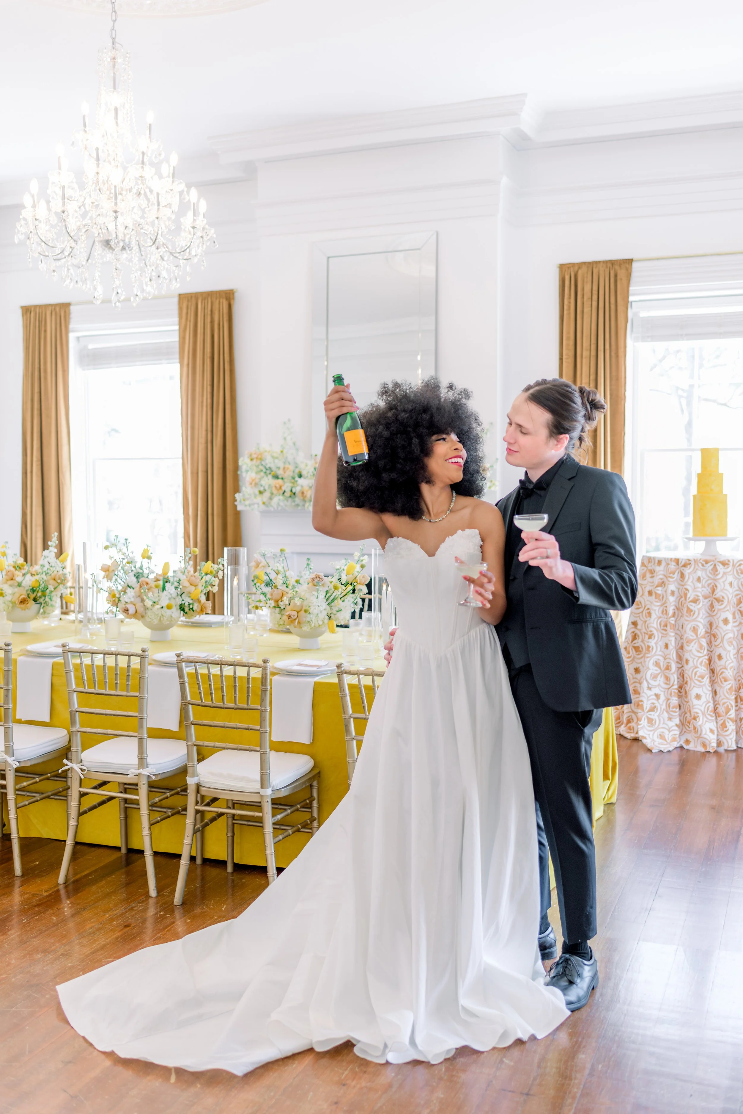 wedding reception flowers white and mustard