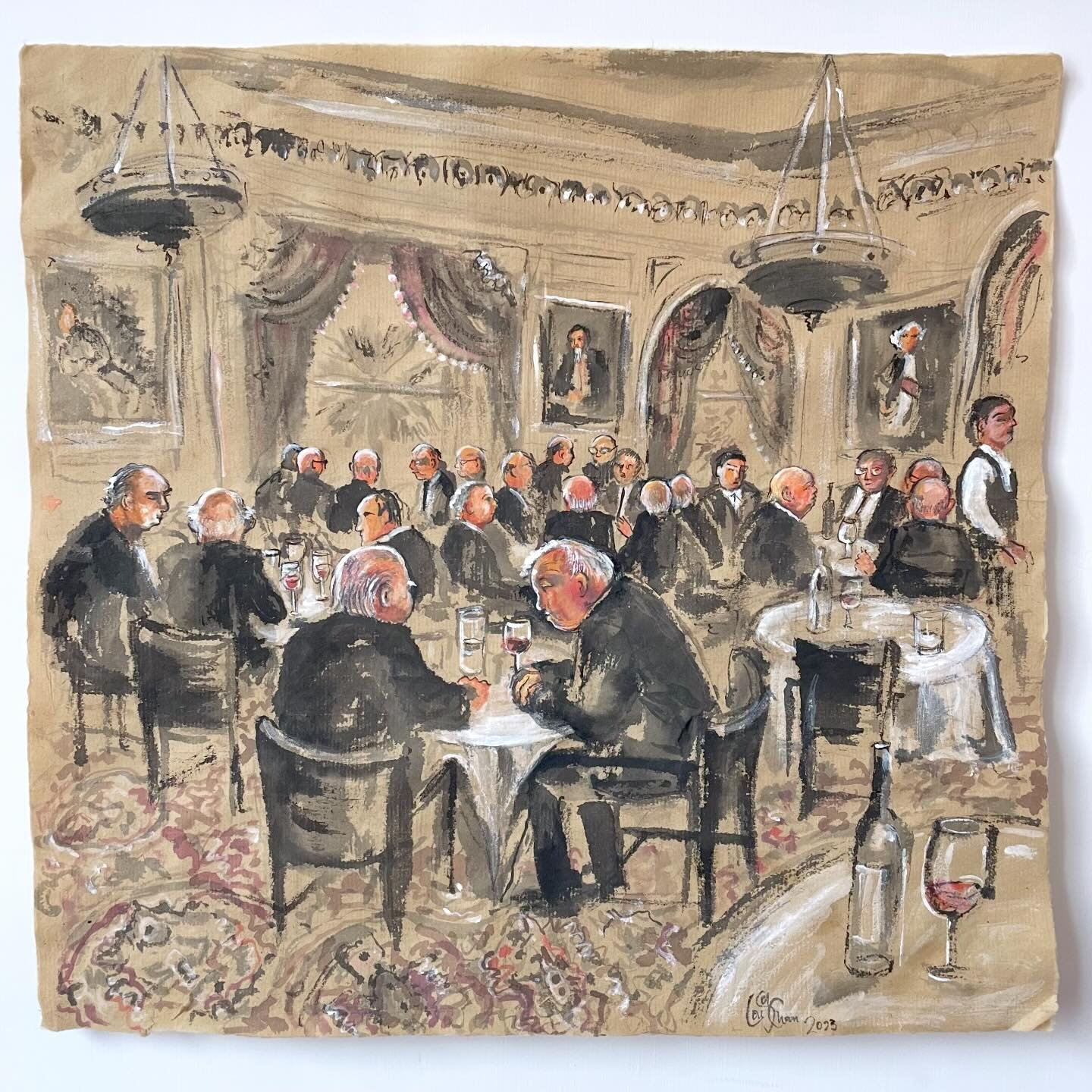 East India Gentlemen&rsquo;s Club, St James&rsquo;s Square. Chinese inks and acrylic on bamboo grass paper. Back wall displays portraits of Warren Hastings and &lsquo;Clive of India&rsquo; 1st Baron Clive&hellip; mostly from online references.. Bufto