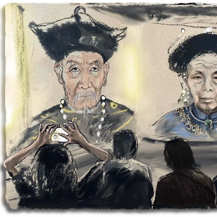 Ancestors at the Palace Museum

Ancestral portraits at the Palace Museum, Hong Kong (1993). Display of&mdash;Qing dynasty emperors and empresses&mdash;projected onto large screens -viewed through lenses of the smartphone generations. One focusing on 