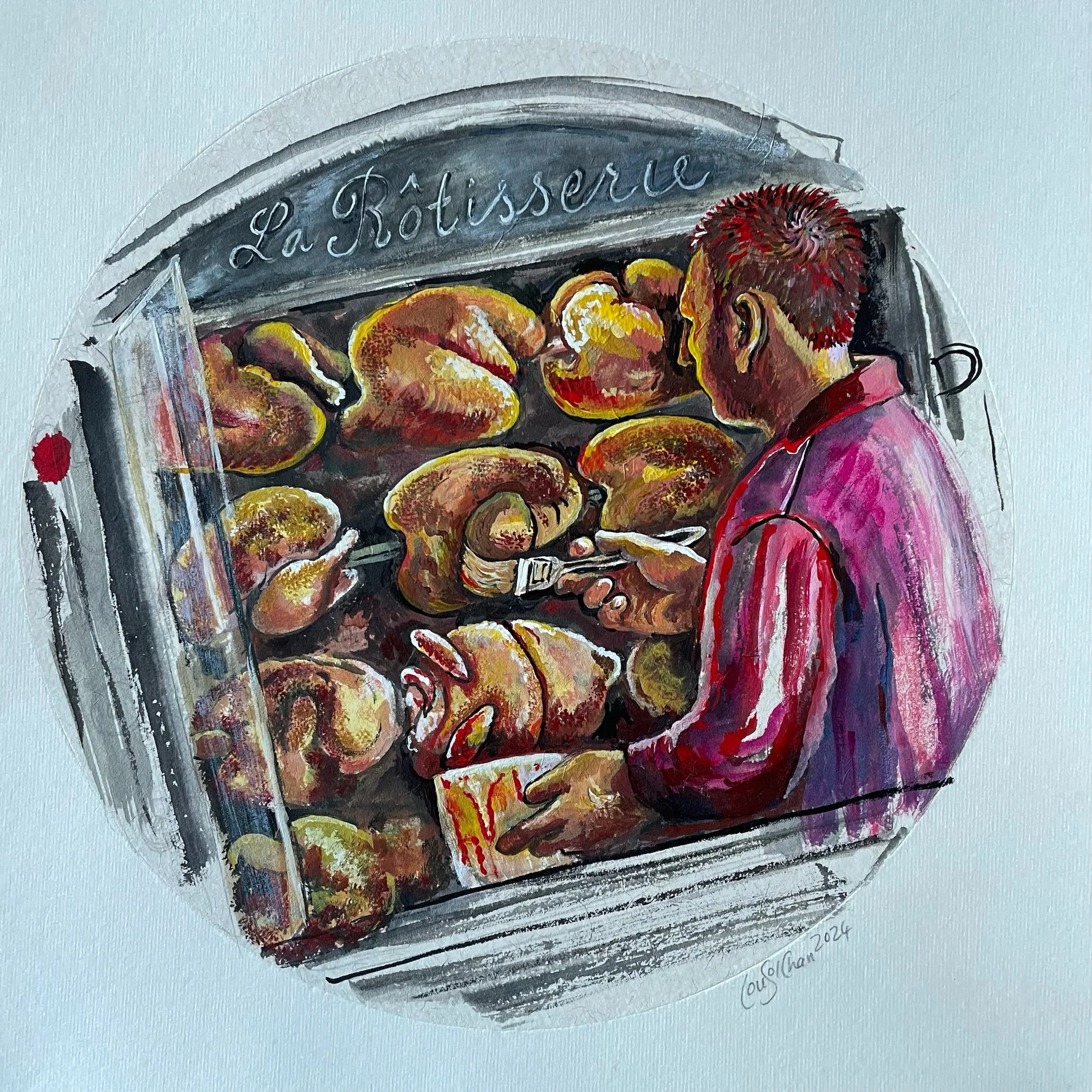 Basting chickens with a brush