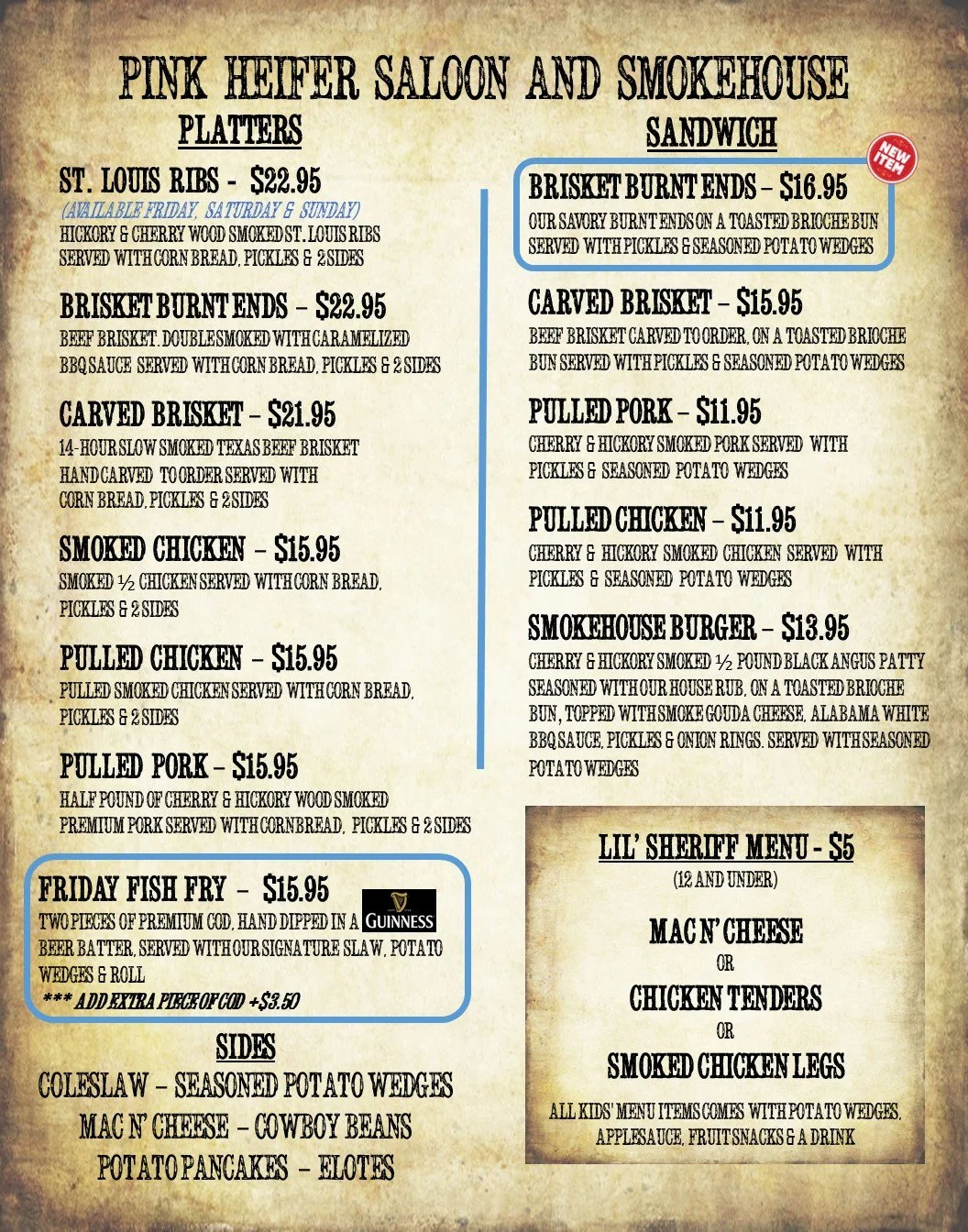 Food Menu — Pink Heifer Saloon & Smokehouse