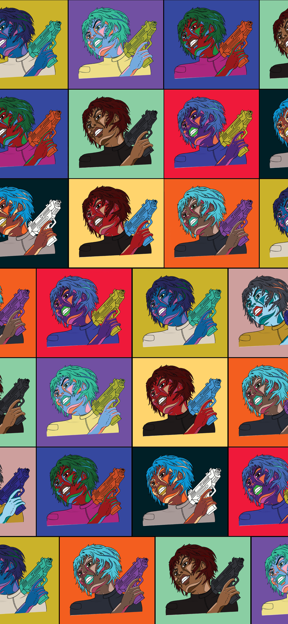 "colors and faces" grid of the original SG concept character in different color palettes. will her face be featured in any upcoming drops?  Sep 2 '21.
