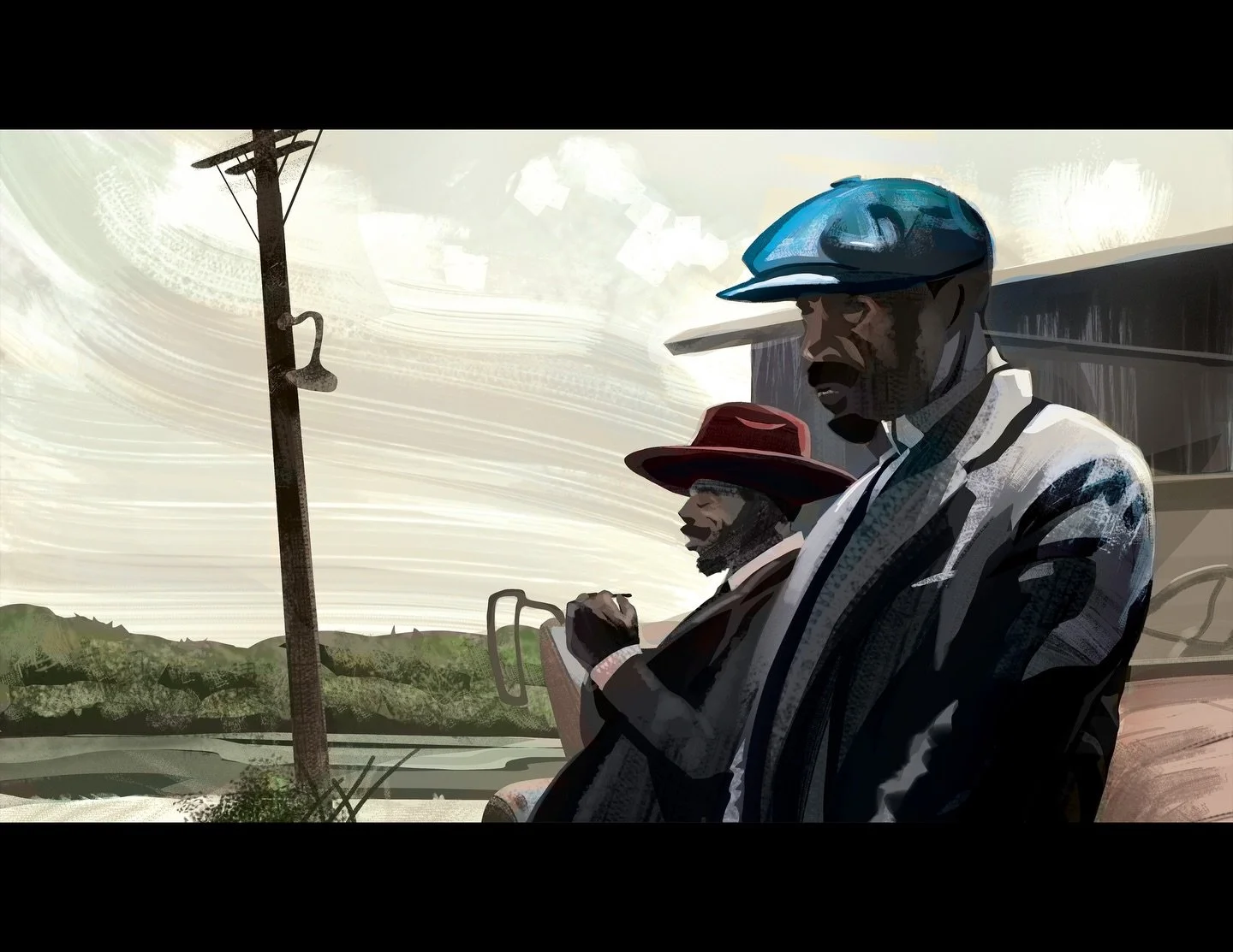 Sinners film study painting celebrating a great year of movies. Made this one to explore the painting style of Eyvind Earle, and as a bday gift for my brother - the Smoke to my Stack!