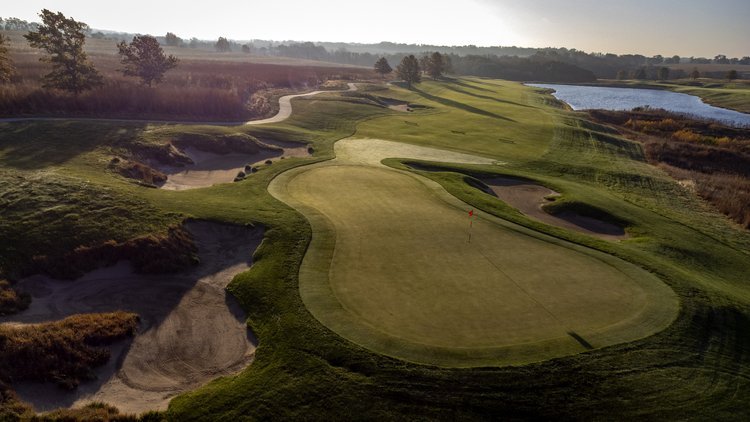 Aerial view of the Arborlinks course at sunset.