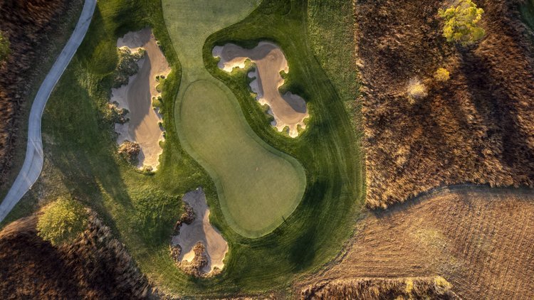 Aerial view of the Arborlinks course at sunset.