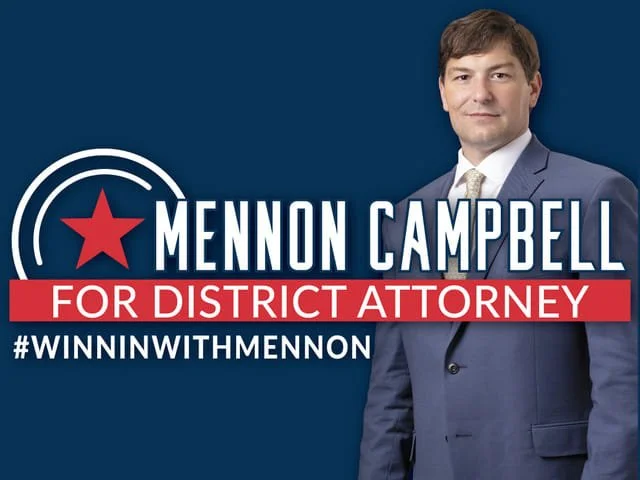 Mennon Campbell for District Attorney - giving away balloons, bracelets - based out of Monroe, LA.