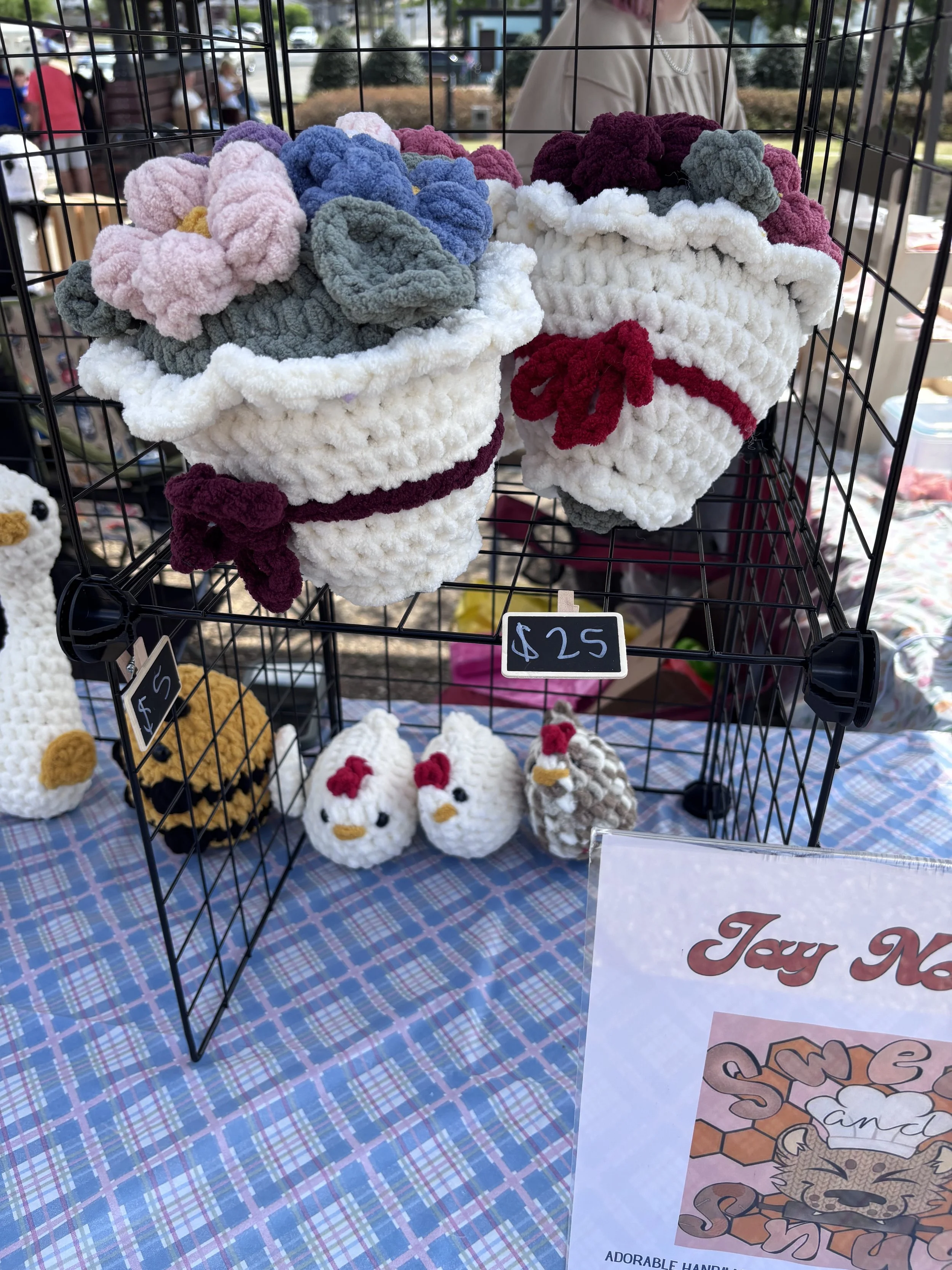 Sweet & Snug - selling crocheted stuffed animals, varying in size and design, as well as baked goods - Sibley, LA.