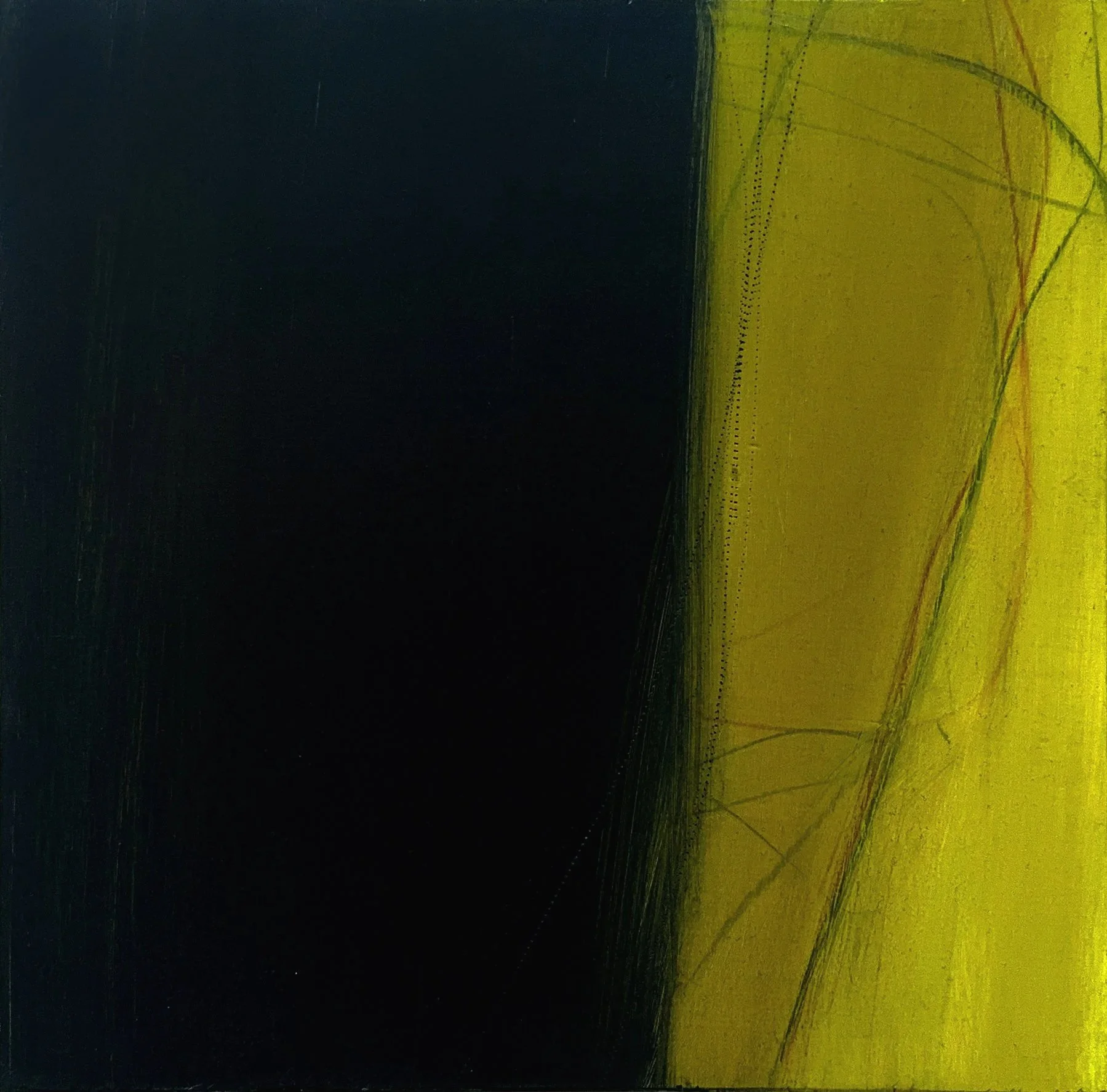 event horizon, 2026, 12" x 12", oil, pencil, colored pencil and roulette on panel