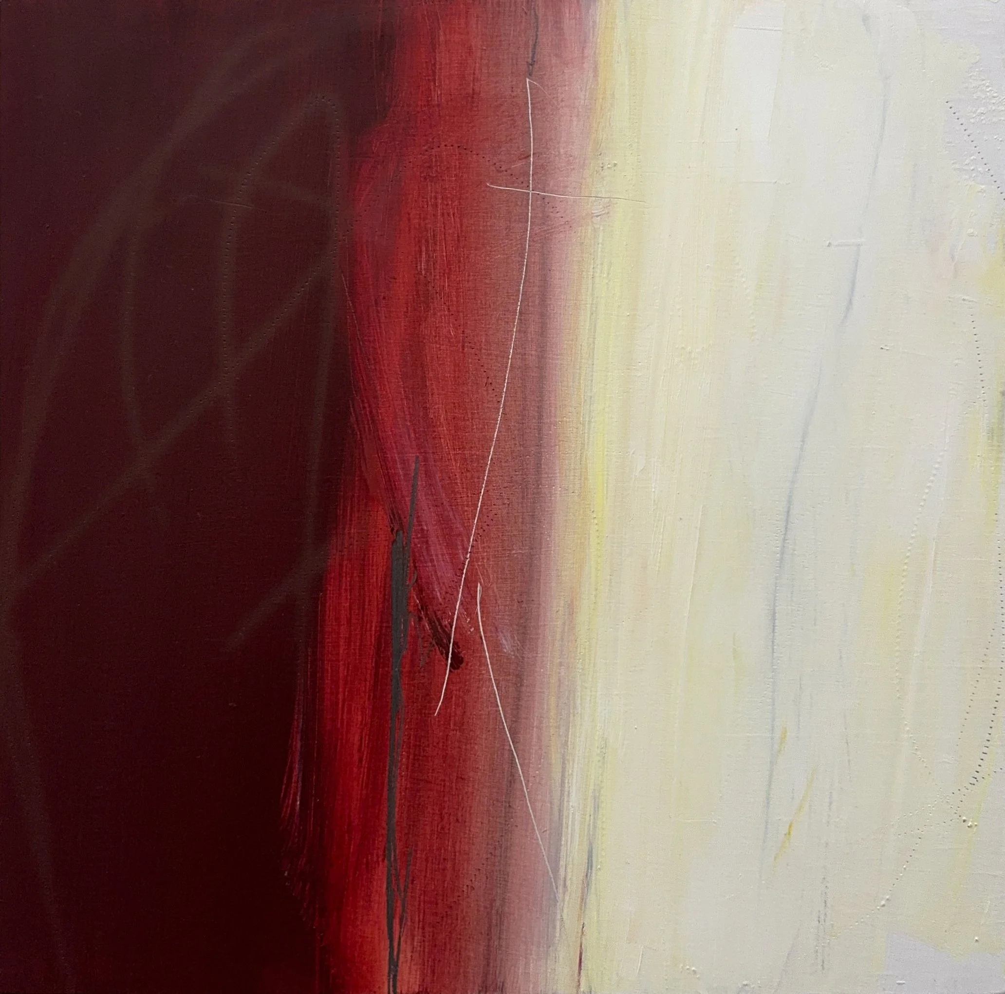 event horizon, 2026, 12" x 12", oil, pencil, colored pencil and roulette on panel