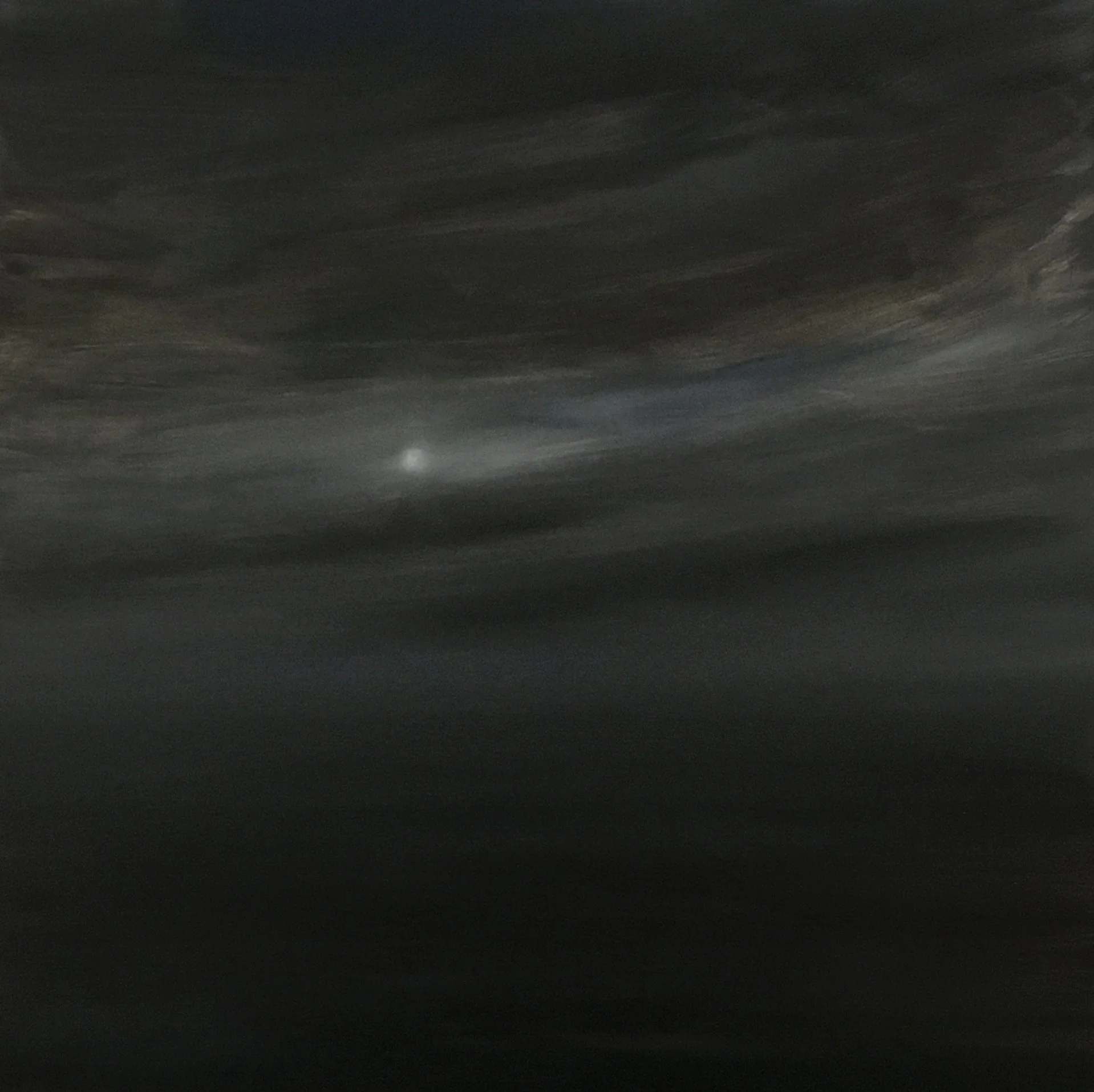 moon rising in stormy skies, 2023, 18" x 18", oil on panel