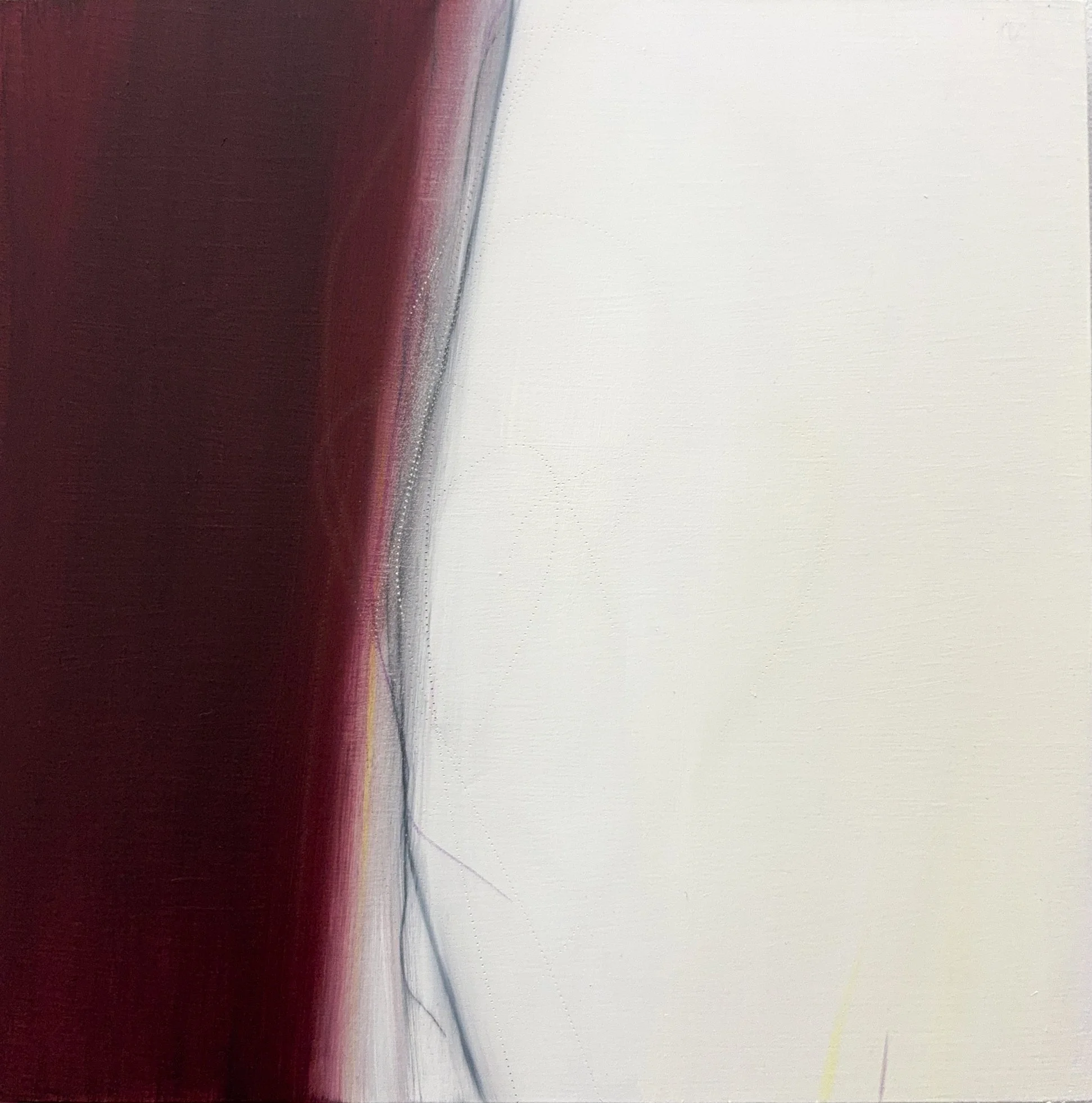 event horizon, 2026, 12" x 12", oil, pencil, colored pencil and roulette on panel