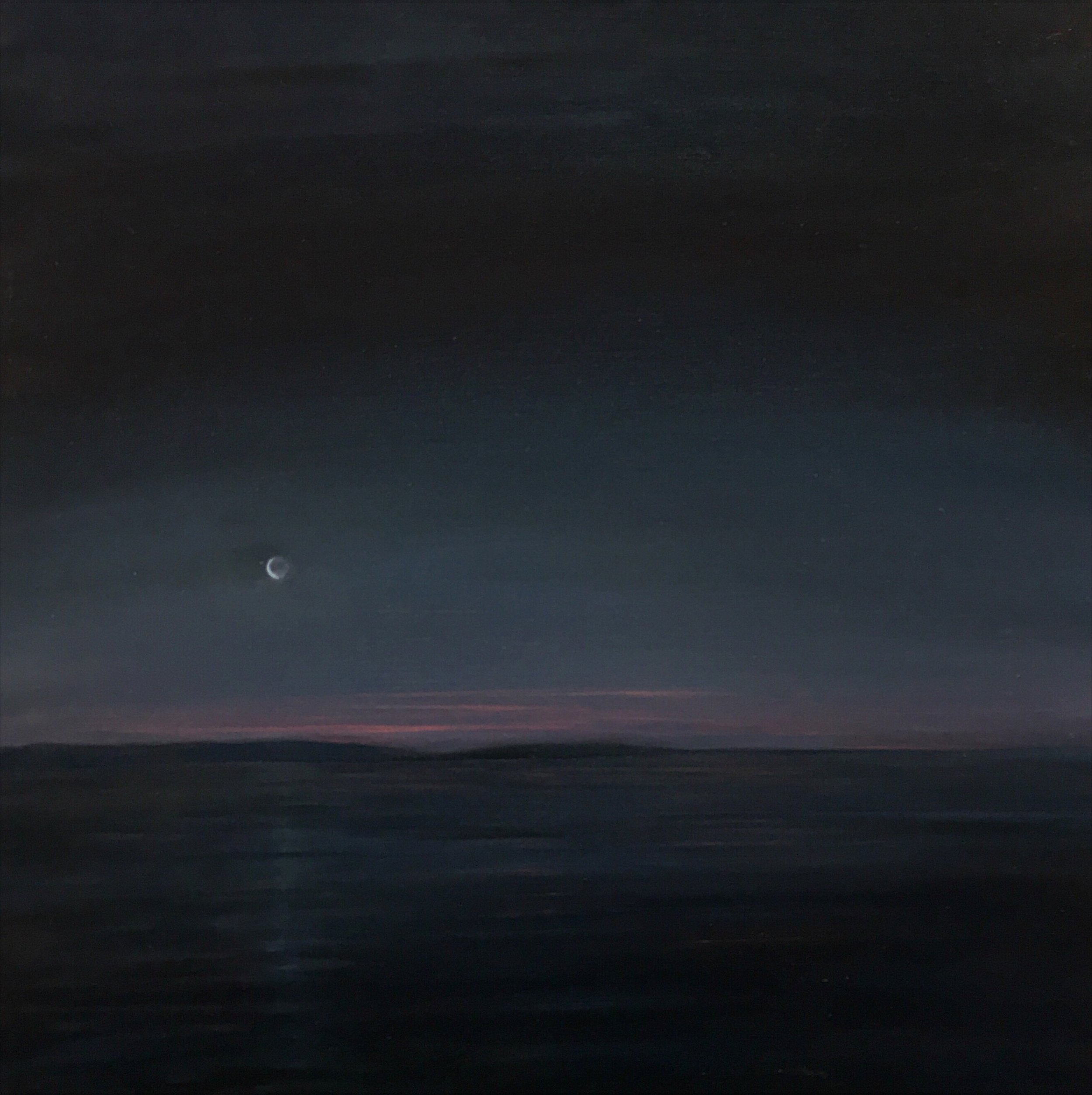 moon/crescent moon rising, 2019, 12" x 12", oil on wood