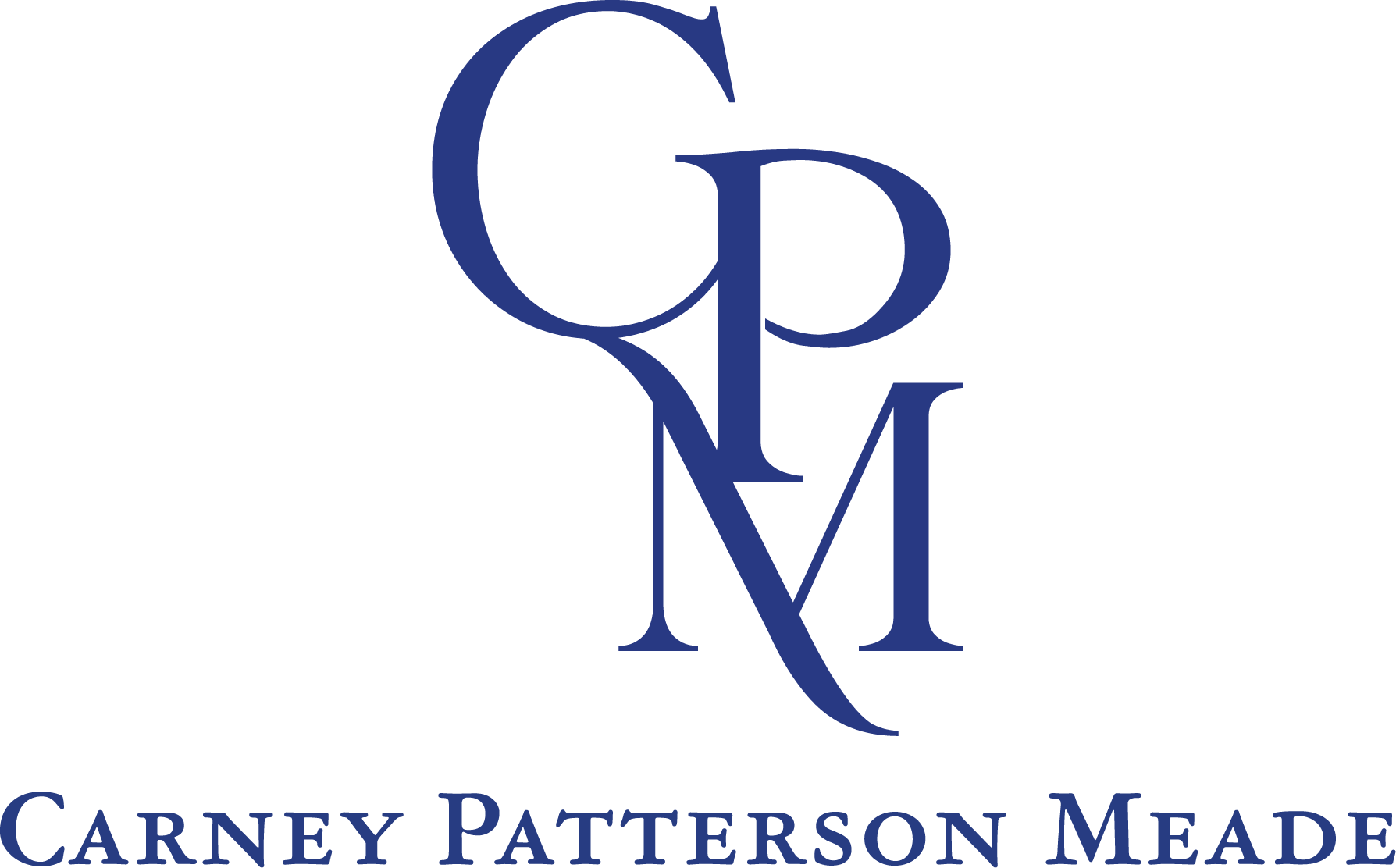 Logo of Carney Paterson Meade featuring stylized blue monogram initials CP, PM.