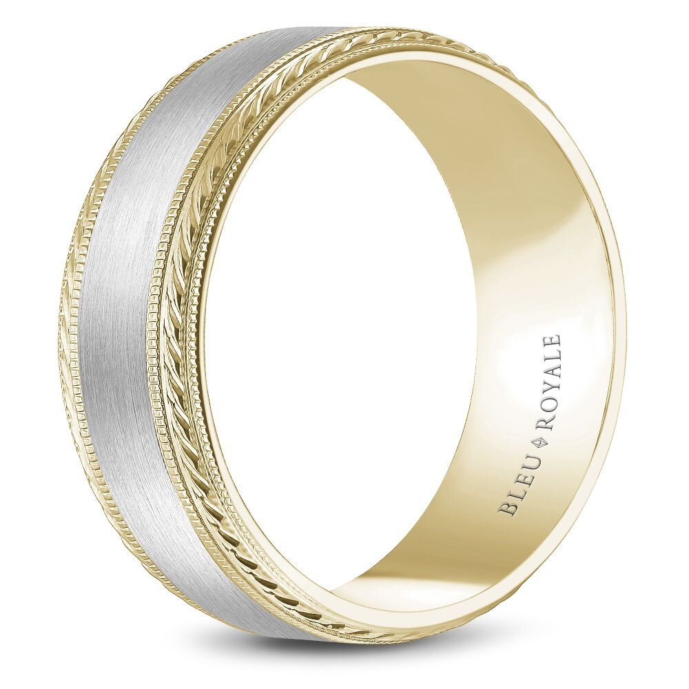 14K White & Yellow Gold Men's Wedding Band with Sandpaper Center