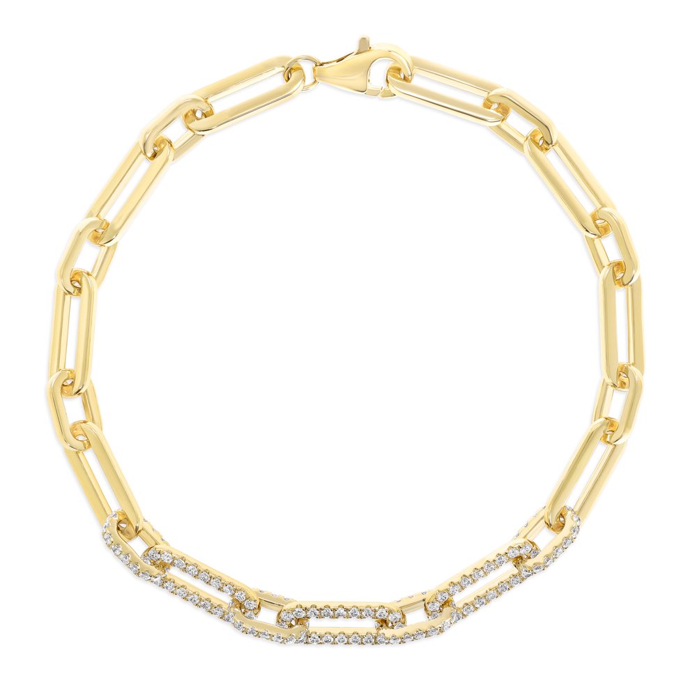 Yellow Gold Large Diamond Paper Clip Bracelet — Koehn & Koehn Jewelers