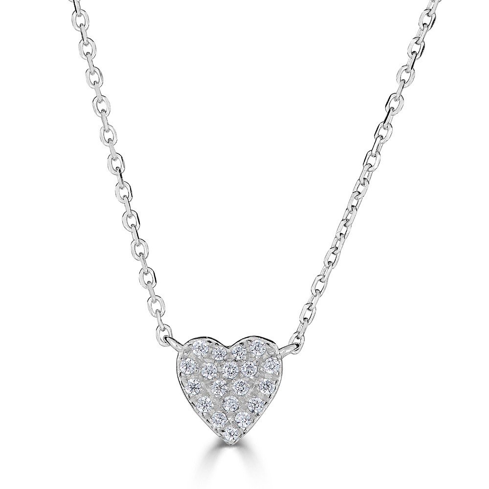 Solid 14k White Gold Diamond Heart dangle Pendant Necklace Charm
