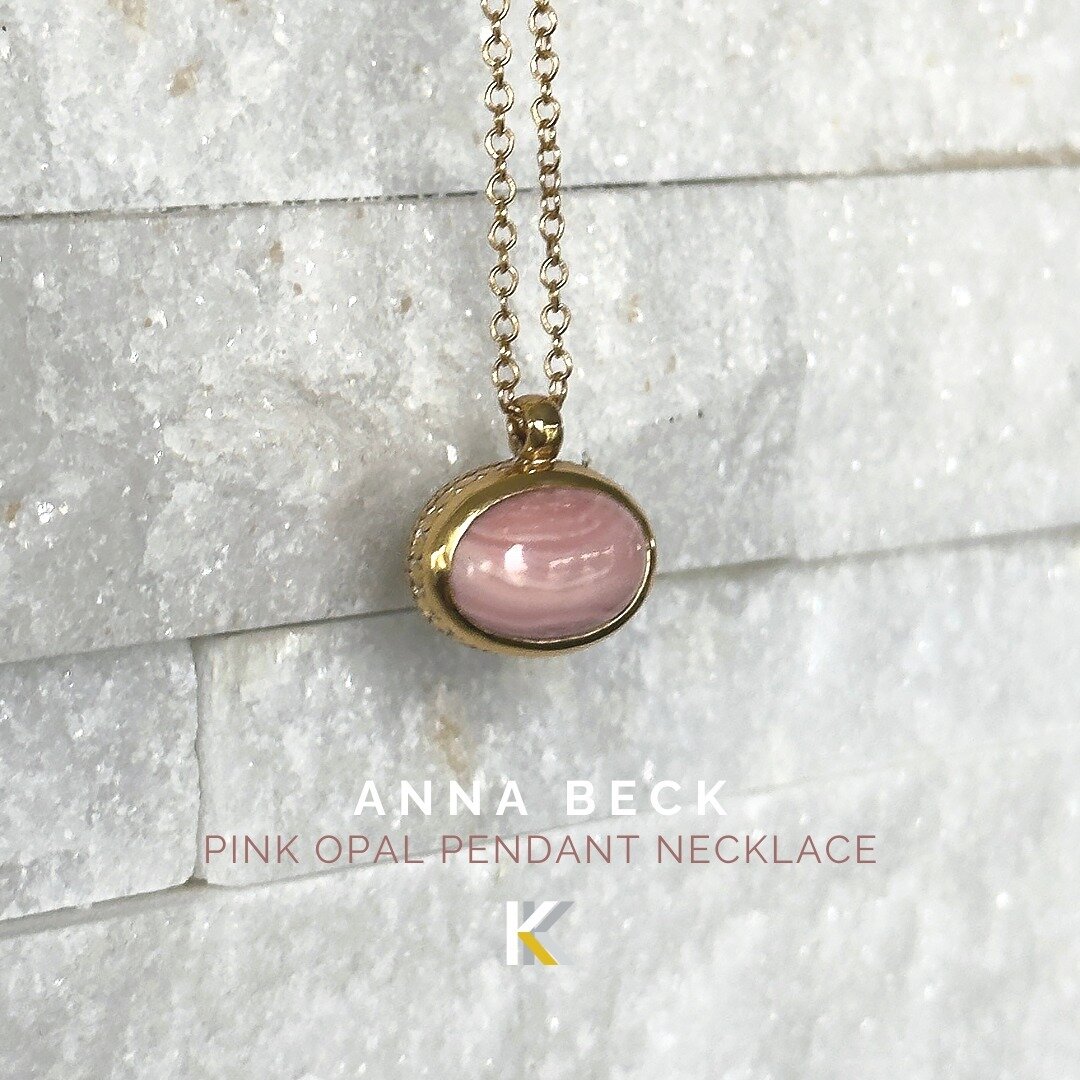 🚨JUST LANDED!🚨⁠
⁠
Anna Beck is leading us full force into spring with GORGEOUS pink opal front and center 💗⁠
⁠
This necklace will complement everything (seriously). It features a classic pink opal pendant in a unique, textured gold setting.  And o