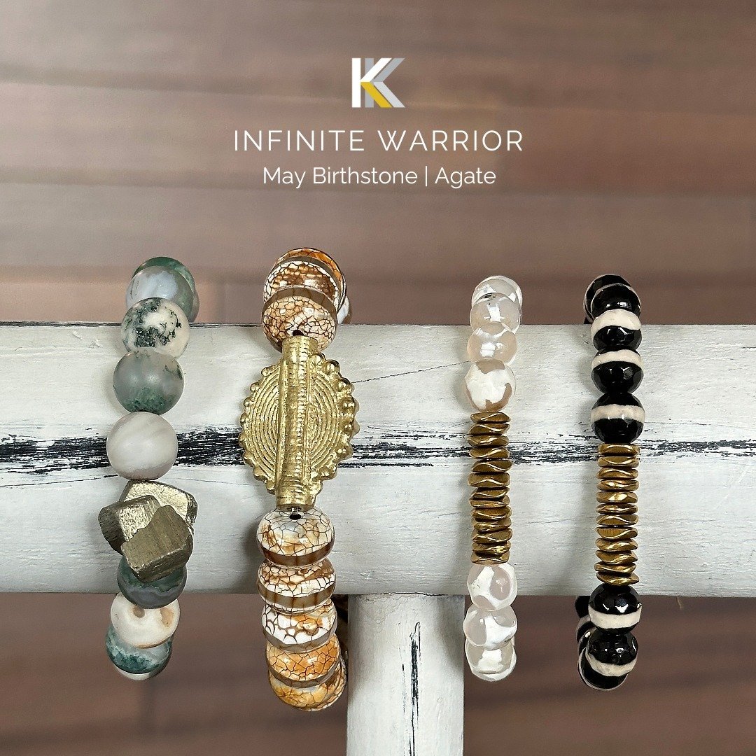 May birthday friends, we're coming atcha with our stunning collection of Agate bracelets by Infinite Warrior ⁠💛 ✨⁠
⁠
Agate, the May semi-precious birthstone, is a captivating and versatile crystal known for its rich layers and vibrant colors. Revere
