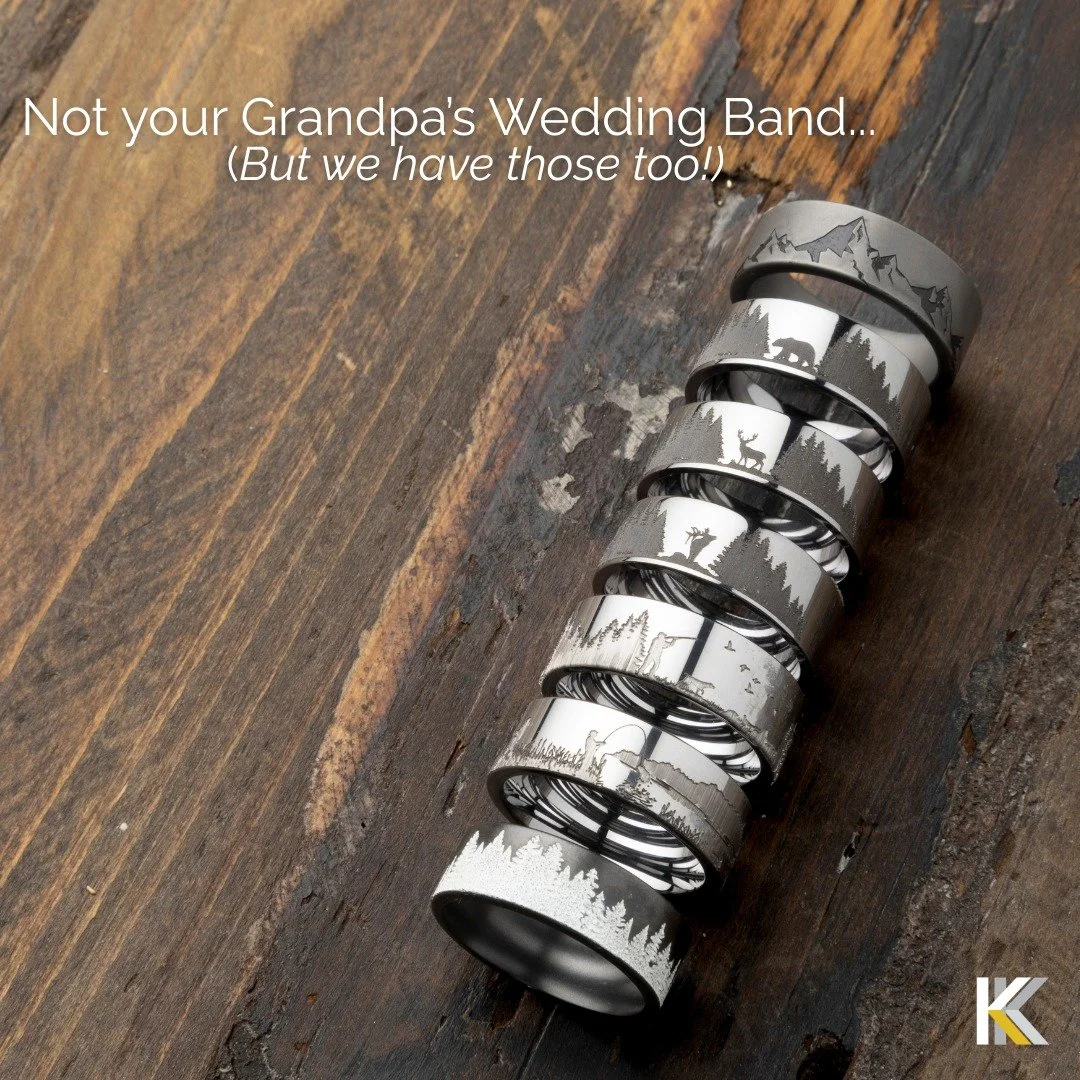 Classic or modern. Fishing line to guitar strings. Elk sheds to meteorite.
If you can dream it, chances are we can make it real.
Because your band should be as legendary as your story.
Wedding Band Event coming soon — hundreds of styles, two