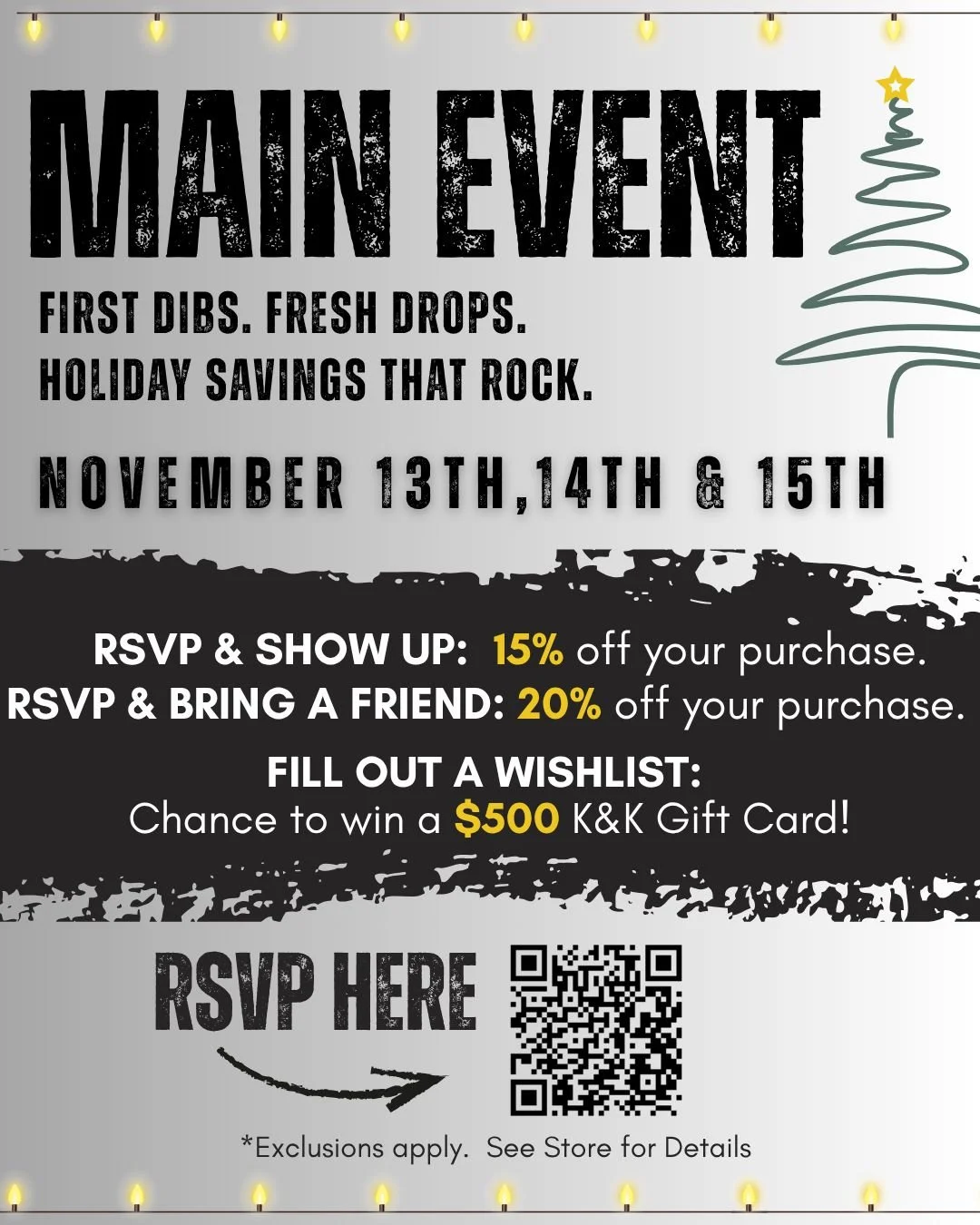 Have you RSVP&rsquo;d yet, rockstar? 🎸
The Main Event is starting tomorrow&mdash; RSVP and bring your bestie to save up to 20%, update your wishlist, and get your holiday shopping done before the turkey hits the table! 🦃💎
Plus, you could win a $50