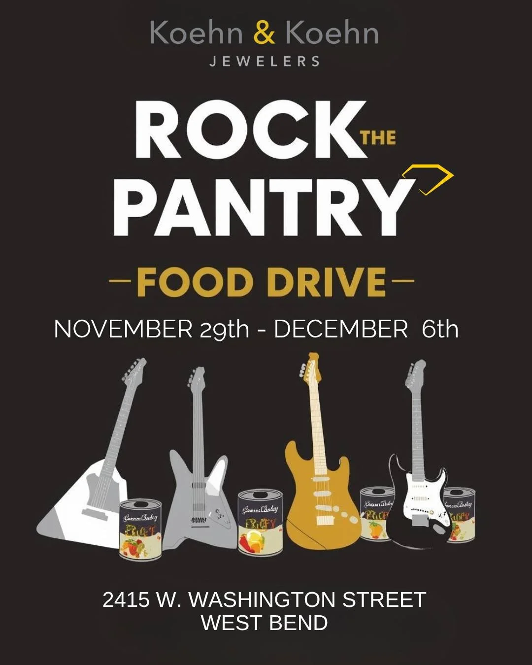 Save the Date - our 3rd Annual Food Drive starts on Small Business Saturday!

From Nov. 30&ndash;Dec. 6, bring in non-perishable food items to help support families right here in our community.

To double the impact, Koehn &amp; Koehn will donate a p