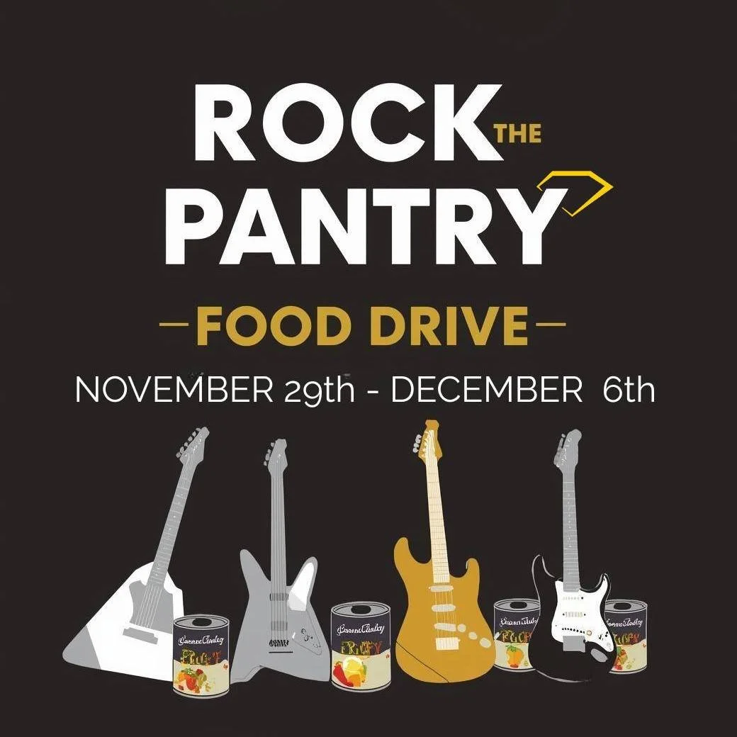 As usual, we will be closed THANKSGIVING + BLACK FRIDAY to spend time with friends and family - but make sure you visit us on Small Business Saturday for our 3rd Annual Food Drive!

🎸 ROCK THE PANTRY &mdash; Nov. 29 to Dec. 6!
We&rsquo;re turning ho