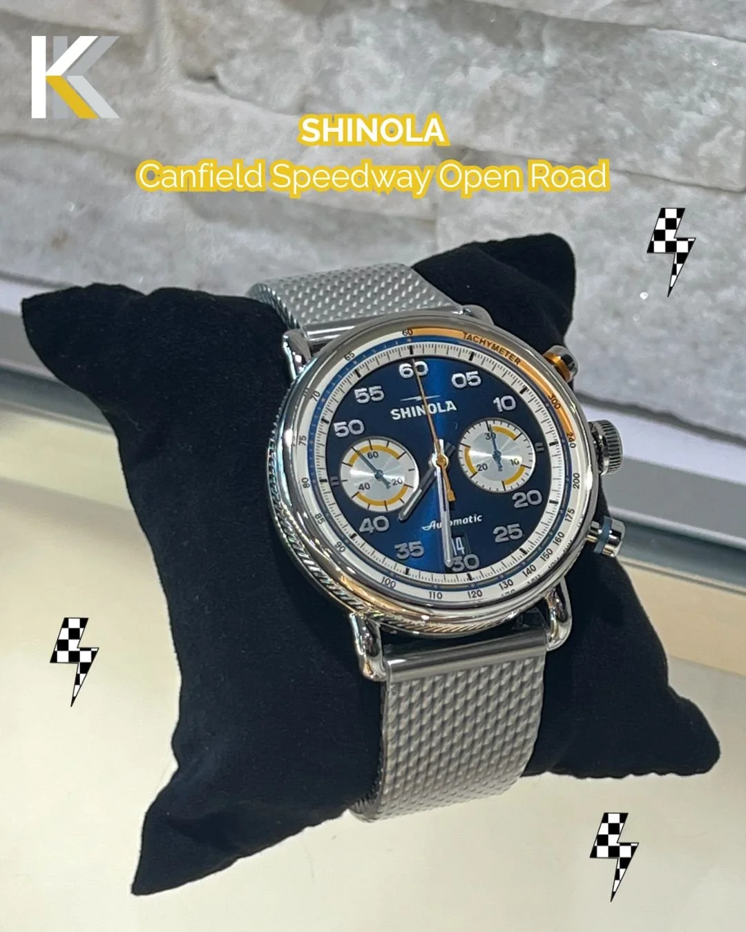 The Shinola Canfield Speedway Open Road deserves the spotlight.⚡

Inspired by master mechanics that pushed performance to the redline, this automatic (powered by wrist movement) chronograph comes souped with a tachymeter&mdash;a scale on the bezel th