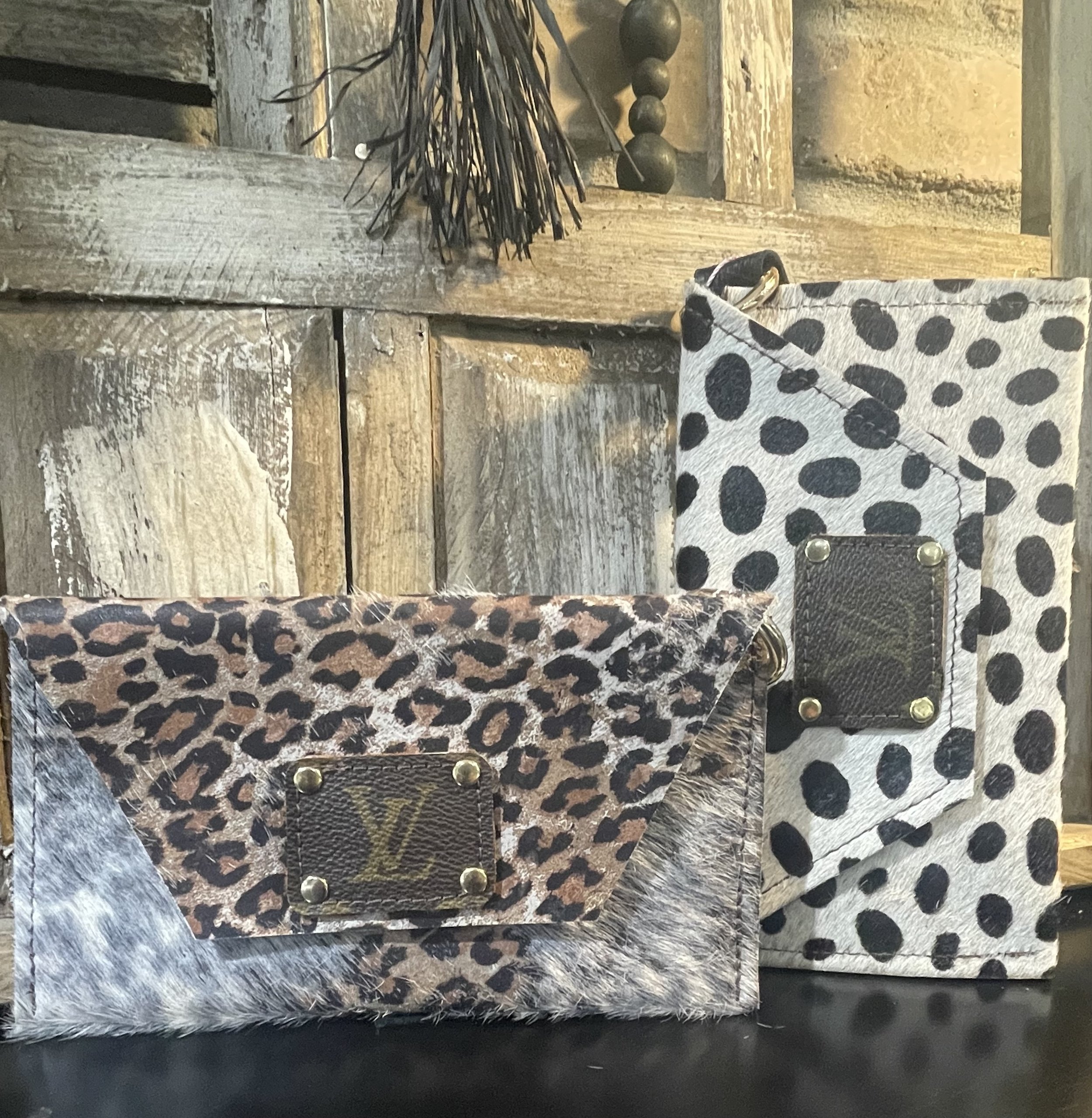 Upcycled LV Monogram with Leopard Envelope Wallet