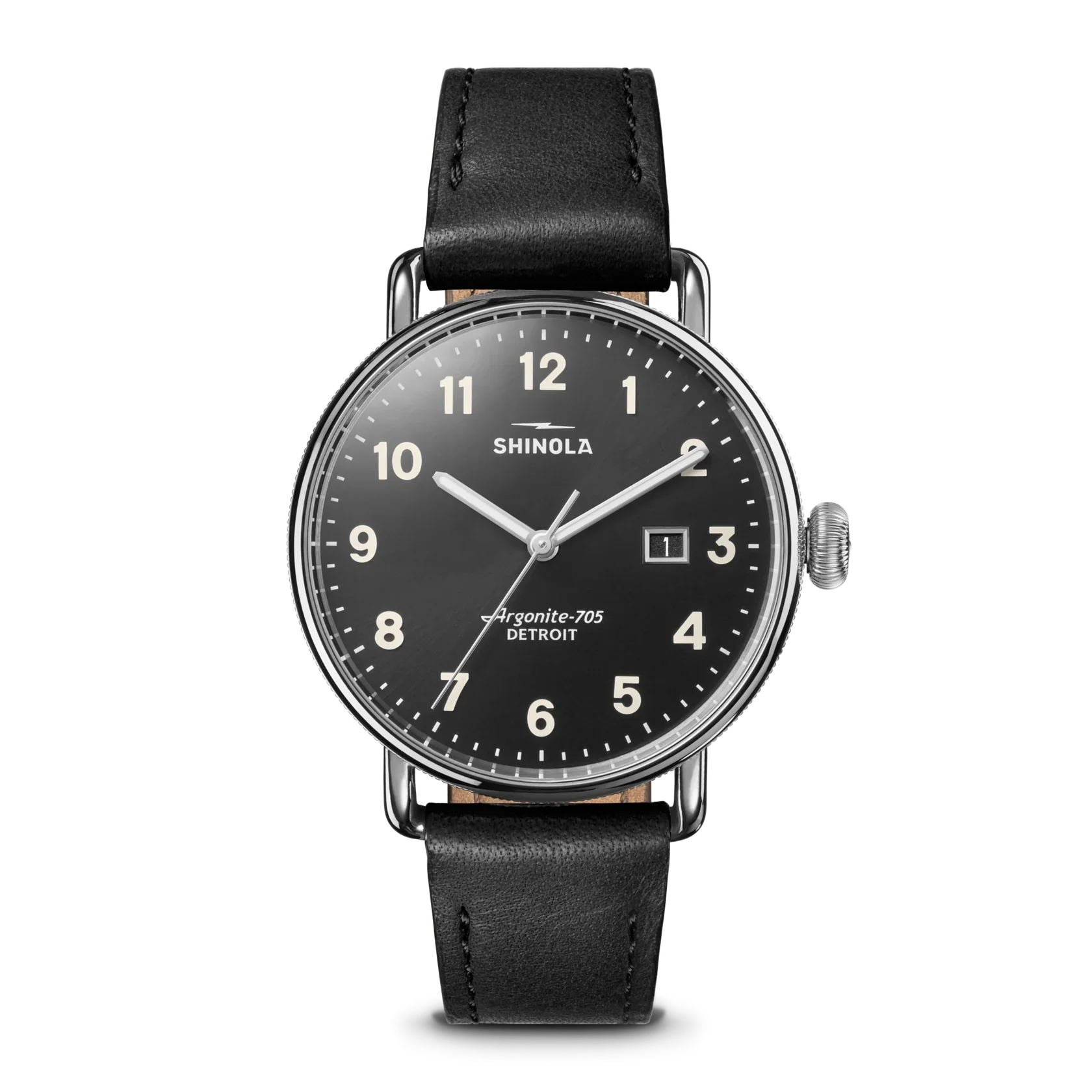 CANFIELD WATCH 38MM, BLACK LEATHER STRAP