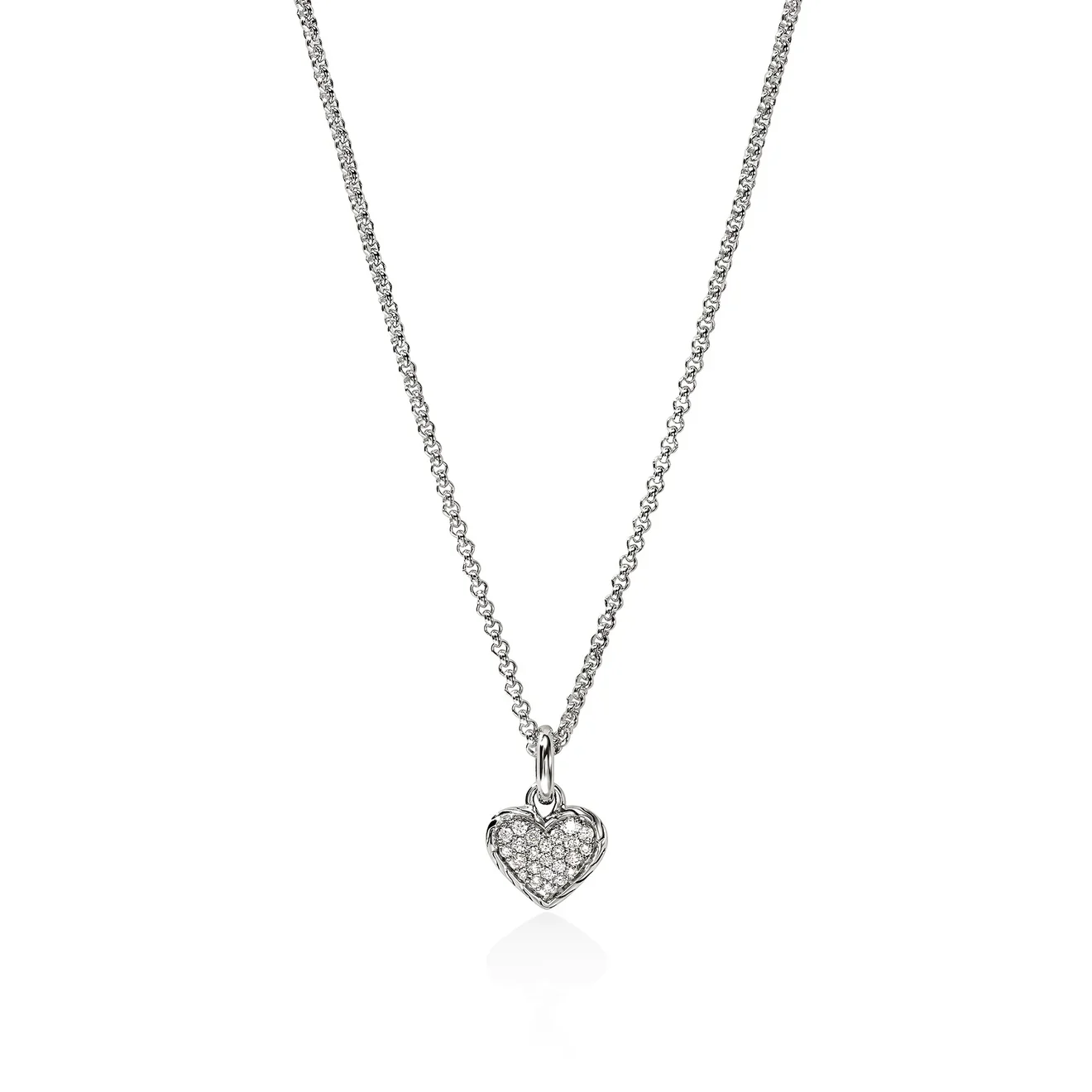 JH Essential Heart Pendant Necklace, Sterling Silver, Diamonds, 1.5MM