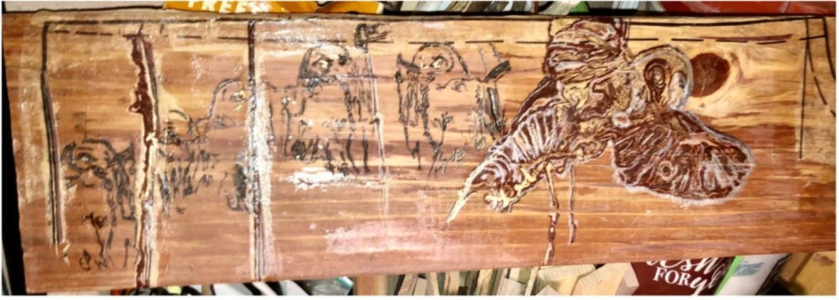 Owls (wood carving, collage)