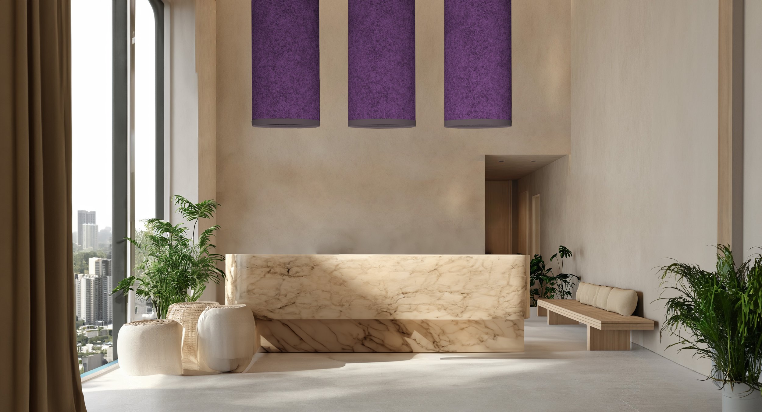  Tall Cylinder units in Wisteria felt color with Slate trim color 