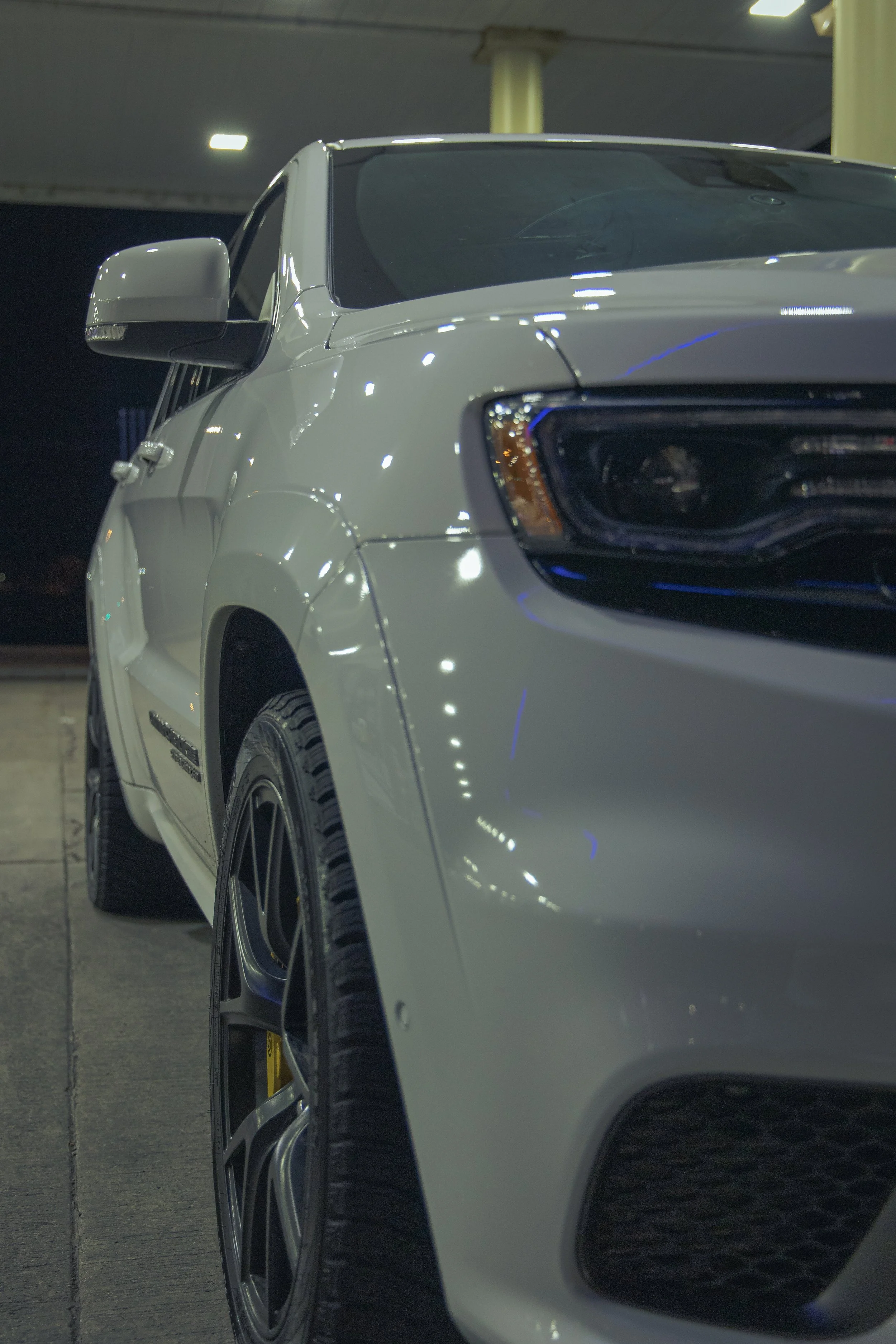 Ceramic Coated Jeep Trackhawk under fluorescent lighting