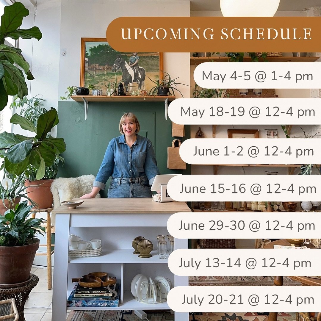 Hi! Here&rsquo;s the shop schedule for the next few months so you know what to expect and can plan your in-person shopping trips! Slowly working on adding things to the website as well 🙂

PS- Keep an eye out for fun new products and brands we&rsquo;