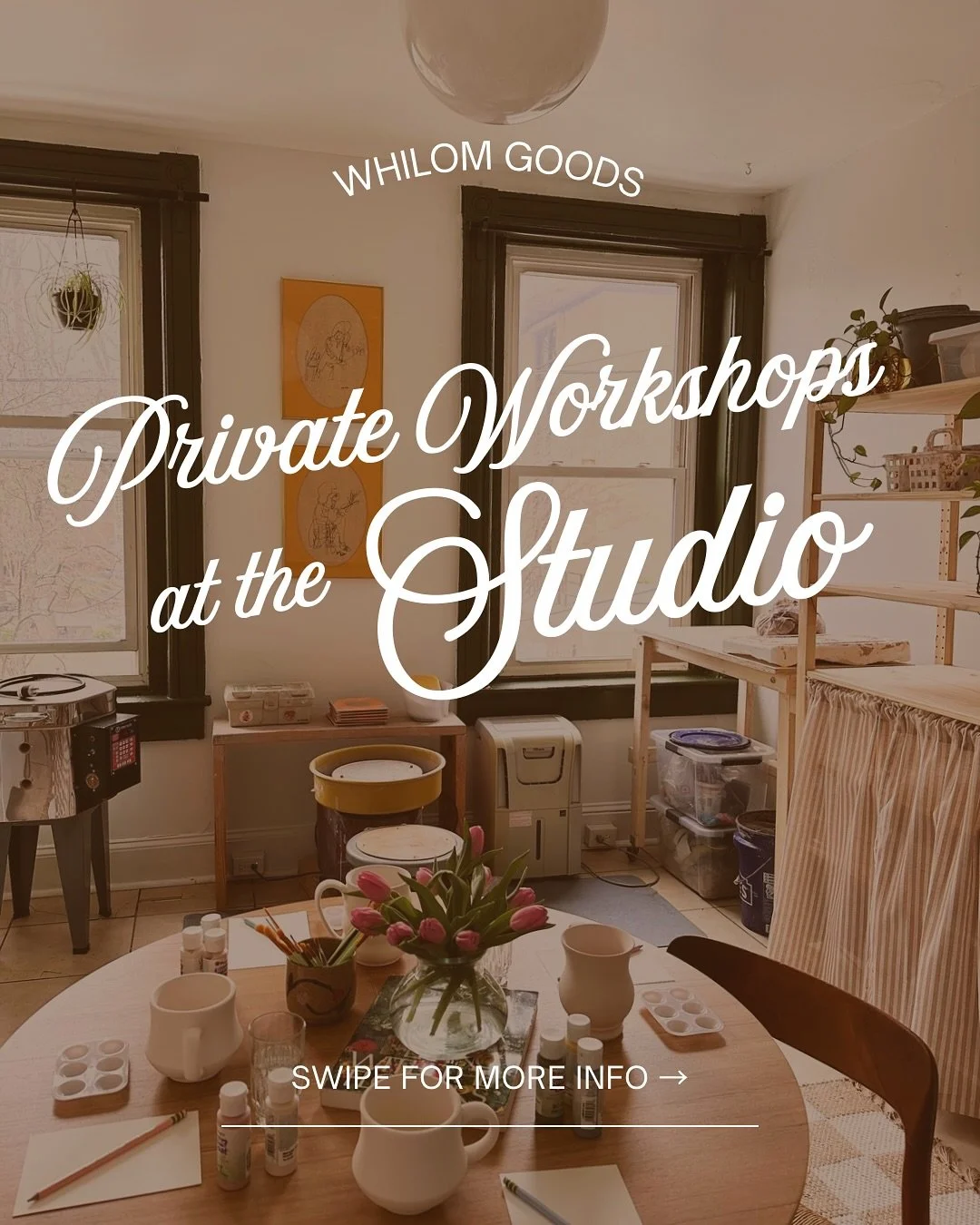 I&rsquo;d love to host your next gathering at the studio! Perfect for holidays, birthdays, or just a fun reason to get your pals together 🤍 Send your ideas &amp; questions to whilomgoods@gmail.com