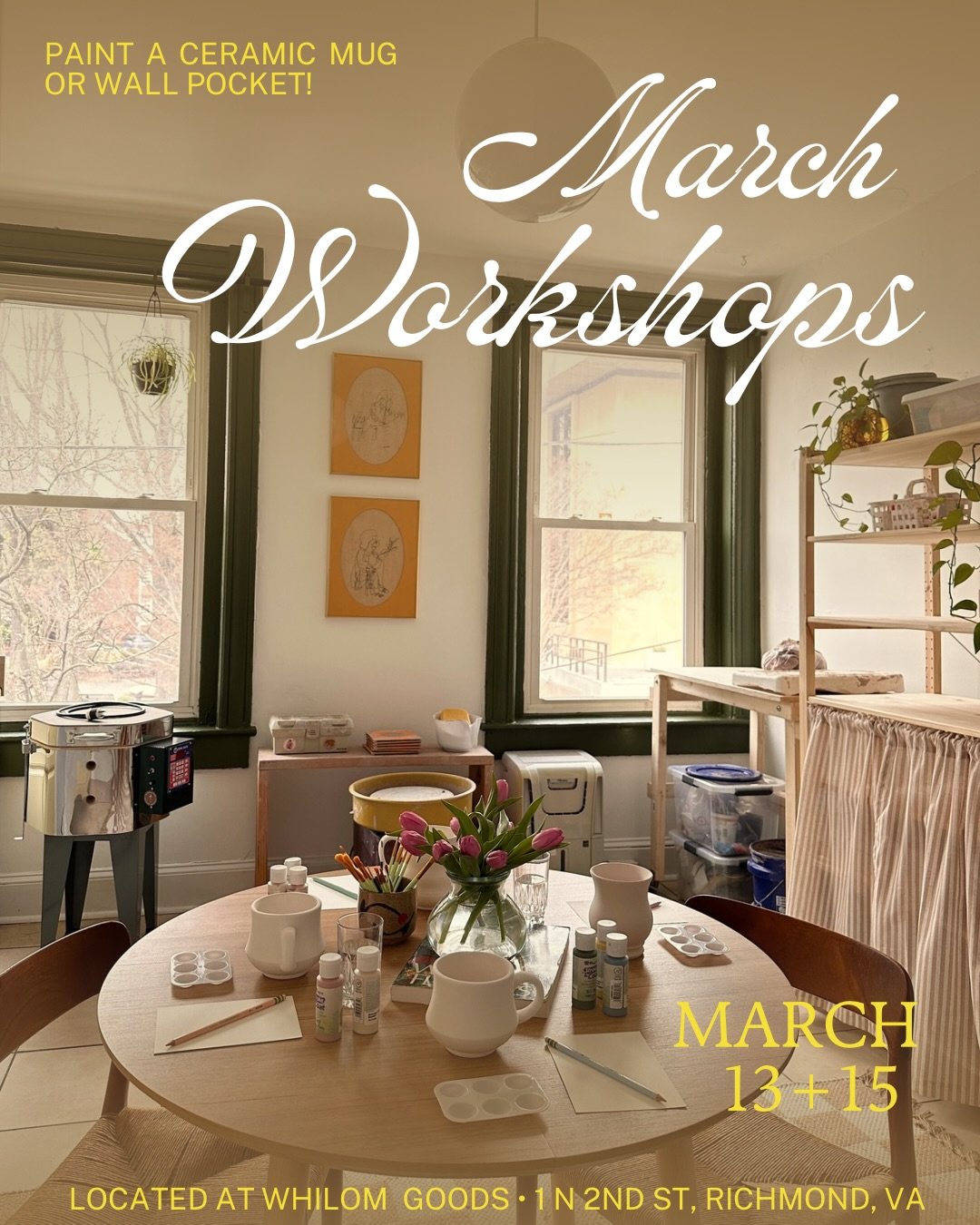 There&rsquo;s still 4 tickets remaining for each March workshop! Paint your own a mug or wall pocket at the studio 🤍 tickets linked in the bio

* I&rsquo;ve decided to reschedule the handbuilding candlestick holders workshop for a little later in th