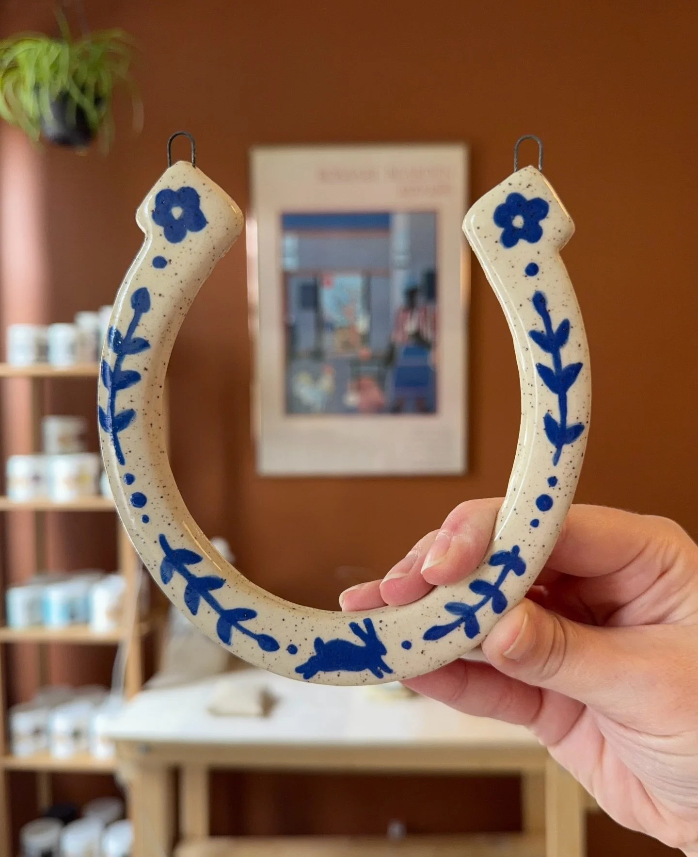 Good luck ceramic horseshoes are now available! 🐎🍀🐇 Each one is wonkily &amp; lovingly handmade and hand painted by me 🙂 link in bio, available for shipping &amp; in-store pick up