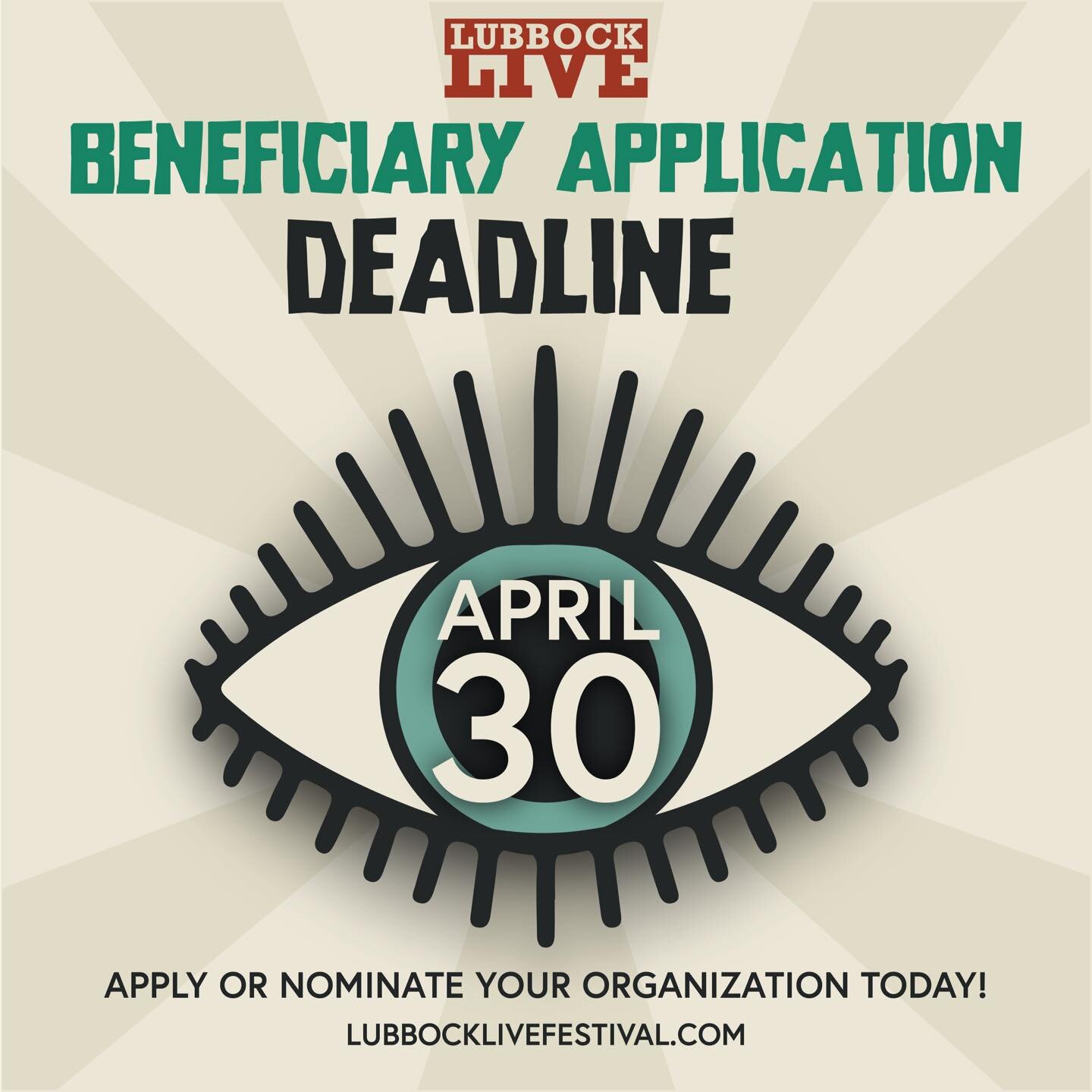 We are still taking applications for this year&rsquo;s Lubbock Live Festival beneficiary! 

For the past two years, Lubbock Live has managed to raise funds for two amazing Lubbock arts organizations, and this year we are looking for another great cau