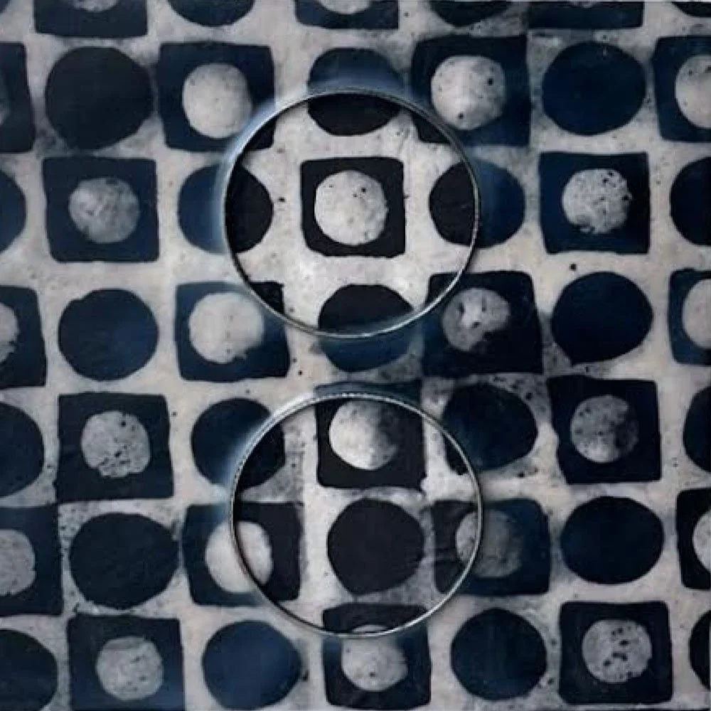 Moon Maps, 2025, encaustic, metal, wood, 8x8x.75”
