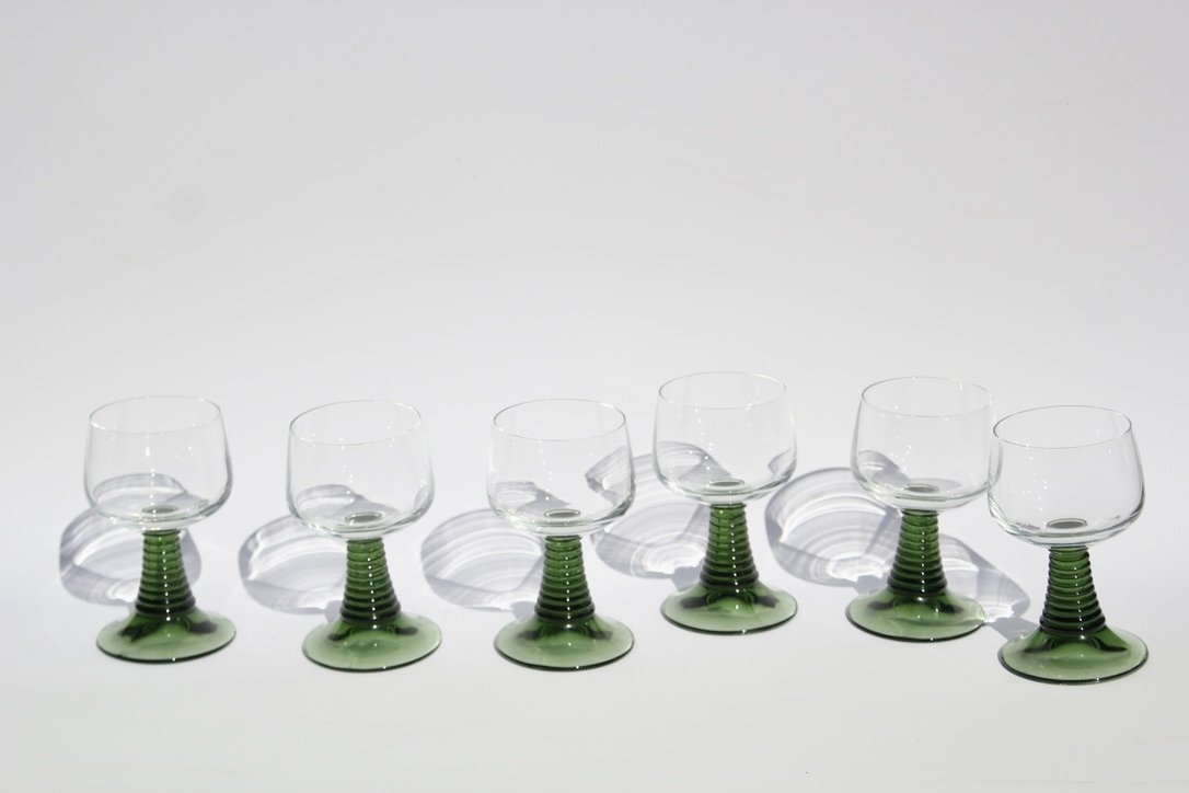 Vintage Luminarc France Ribbed Green Stem Glasses – Set of 6 (1970s)
