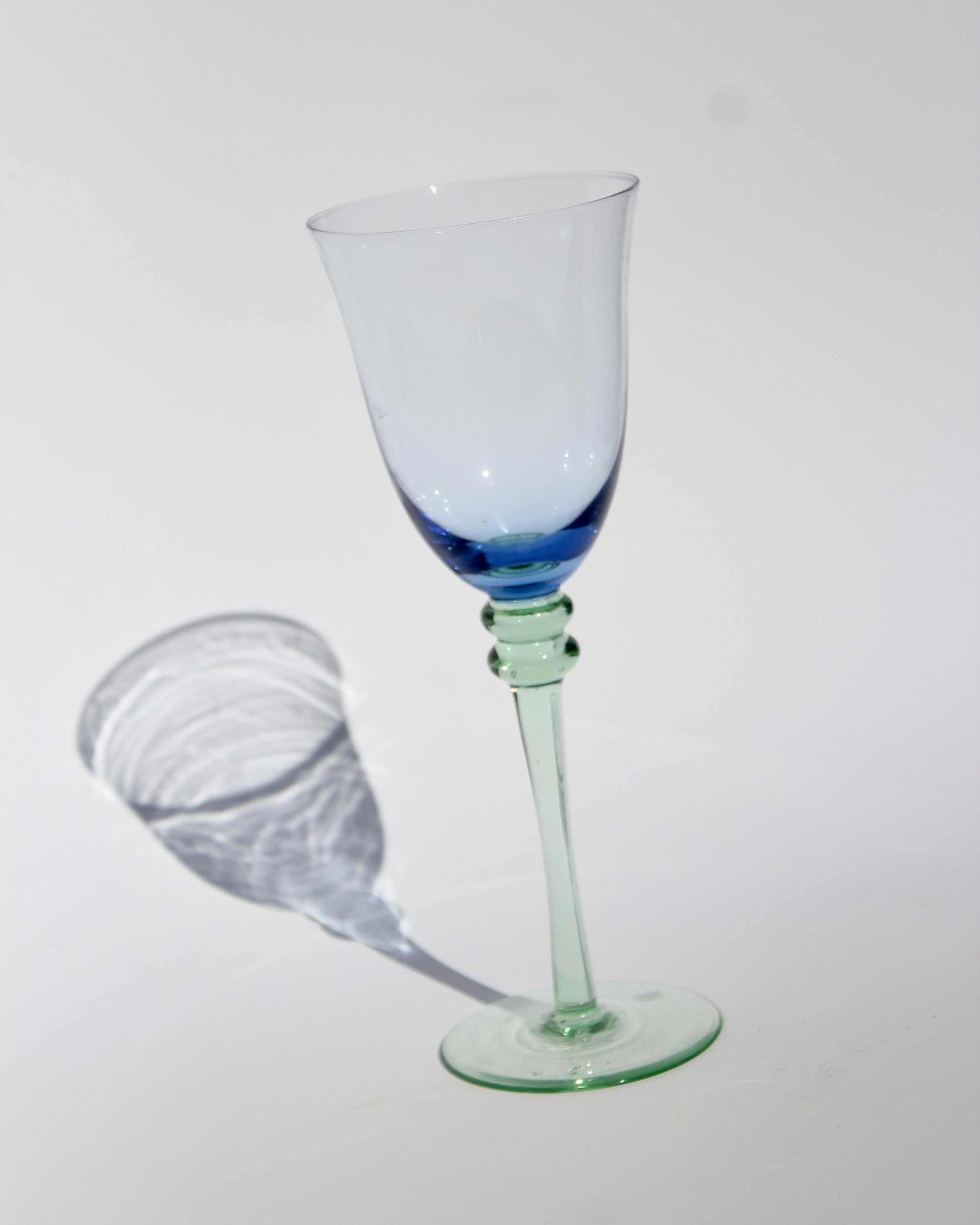 Set of 4 Vintage Colored Tulip Stemmed Glasses – Handblown Crystal